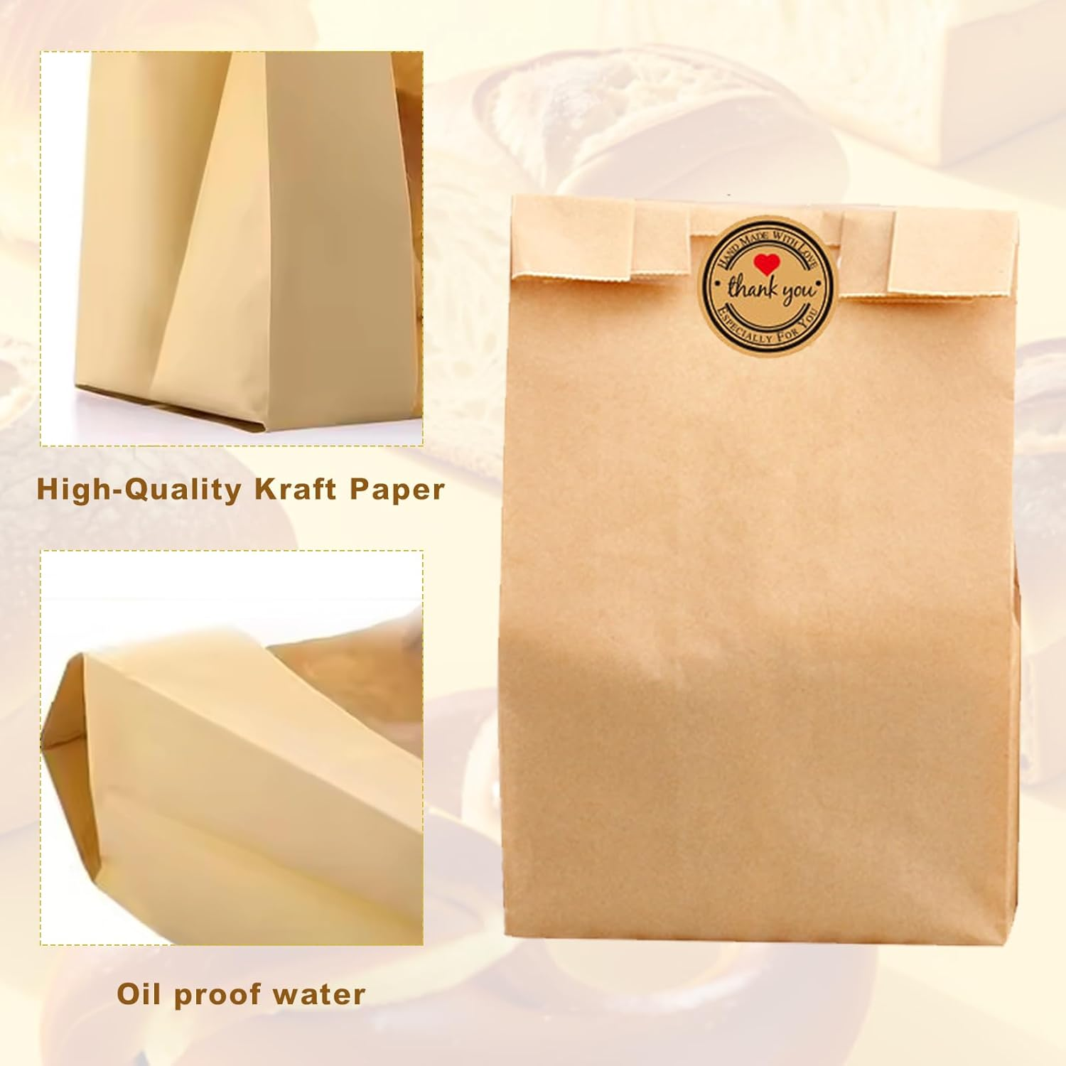 100PCS Bread Bags Kit for Sourdough Rounds,Sour Dough Bread Bag,Cookie Pastry Bag with Sea,Paper Bread Bags for Sourdough,Bakery Supplie,Bread Bags for Homemade Bread,Paper Bags with Label Sticker image number 2