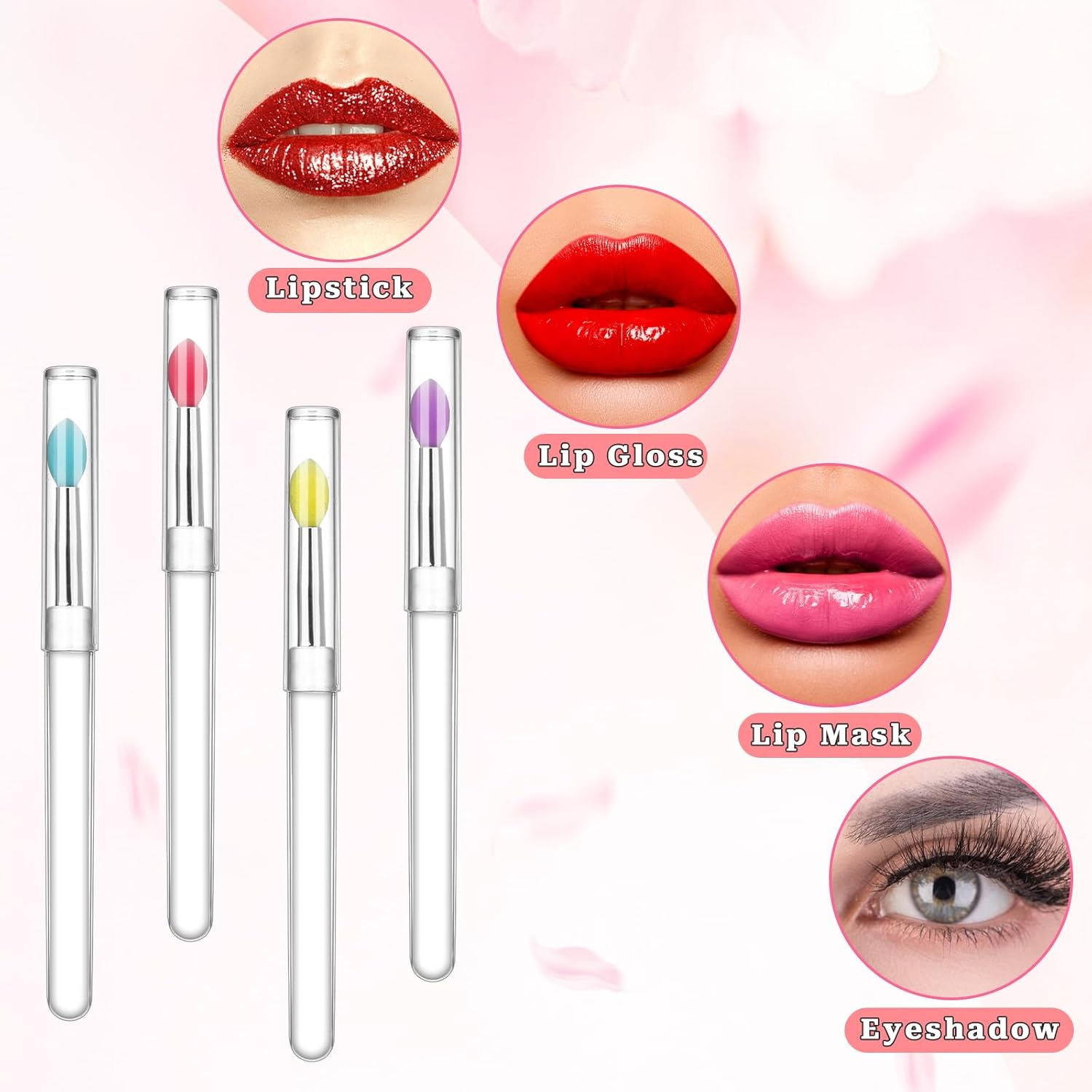 4 Pcs Silicone Lip Brush Lipstick Applicator Wands Plastic Lip Scrub Brush Reusable Lip Balm Applicator with Cap Makeup Applicator for Lipstick, Eyeshadow, Lip Gloss, Lip Balm image number 3