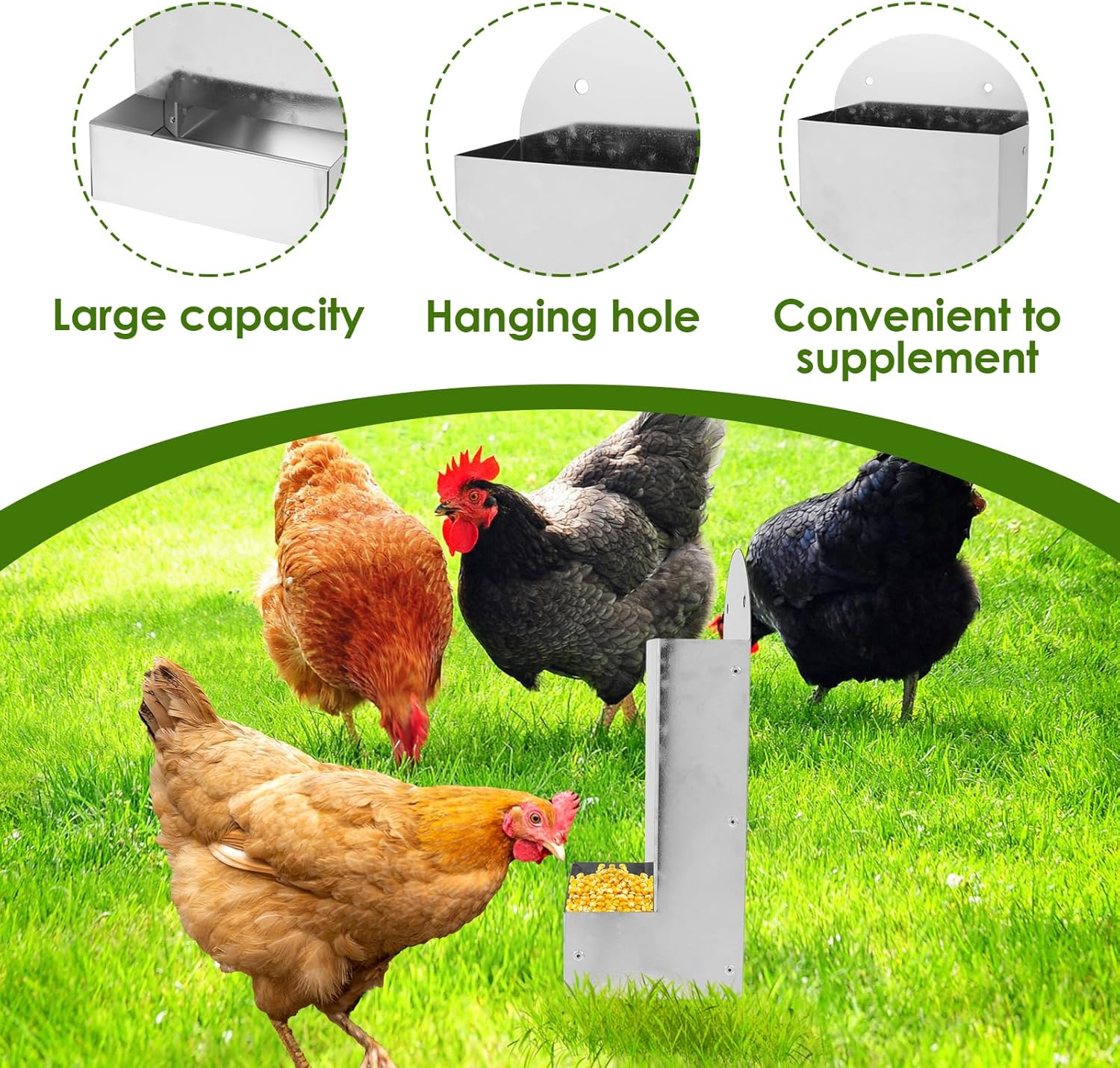 Chicken Oyster Shell Feeder, Metal Rooster Farm Grit Dispenser, Large Automatic Poultry Feeding Accessory for Duck Chicken Poultry image number 5