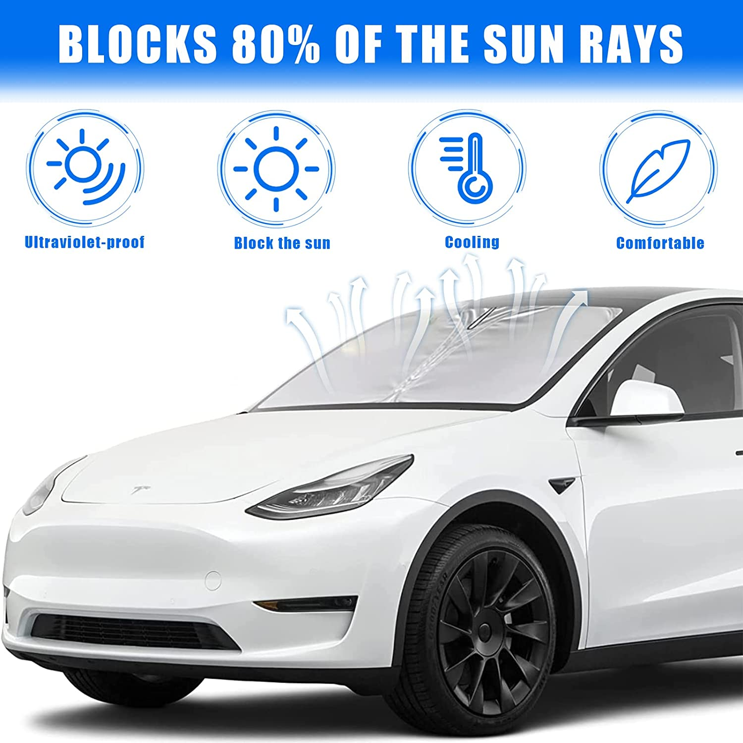 Sunshade for Tesla Model Y Juniper 2026 2025, Front Windshield, Double Layer Light Blocking Fabric, Foldable Sun Shade with a Storage Bag, Accessories for Tesla Model Y image number 2