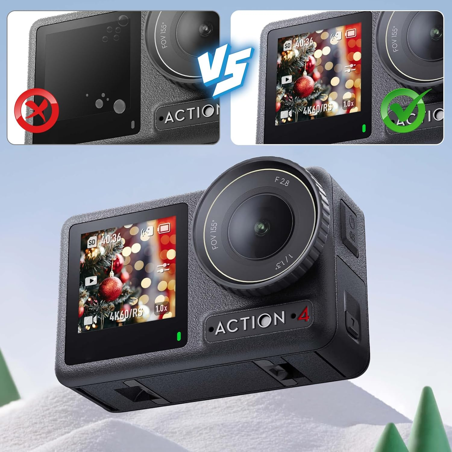 Ertlutw Screen Protector for DJI Osmo Action5 Pro, Includes 2 Lens Silicone Covers, Tempered Glass Screen Protector for DJI Action 5 Pro Accessories, Ultra HD, 9H Hardness, Scratch-Resistant, Pack Of image number 5