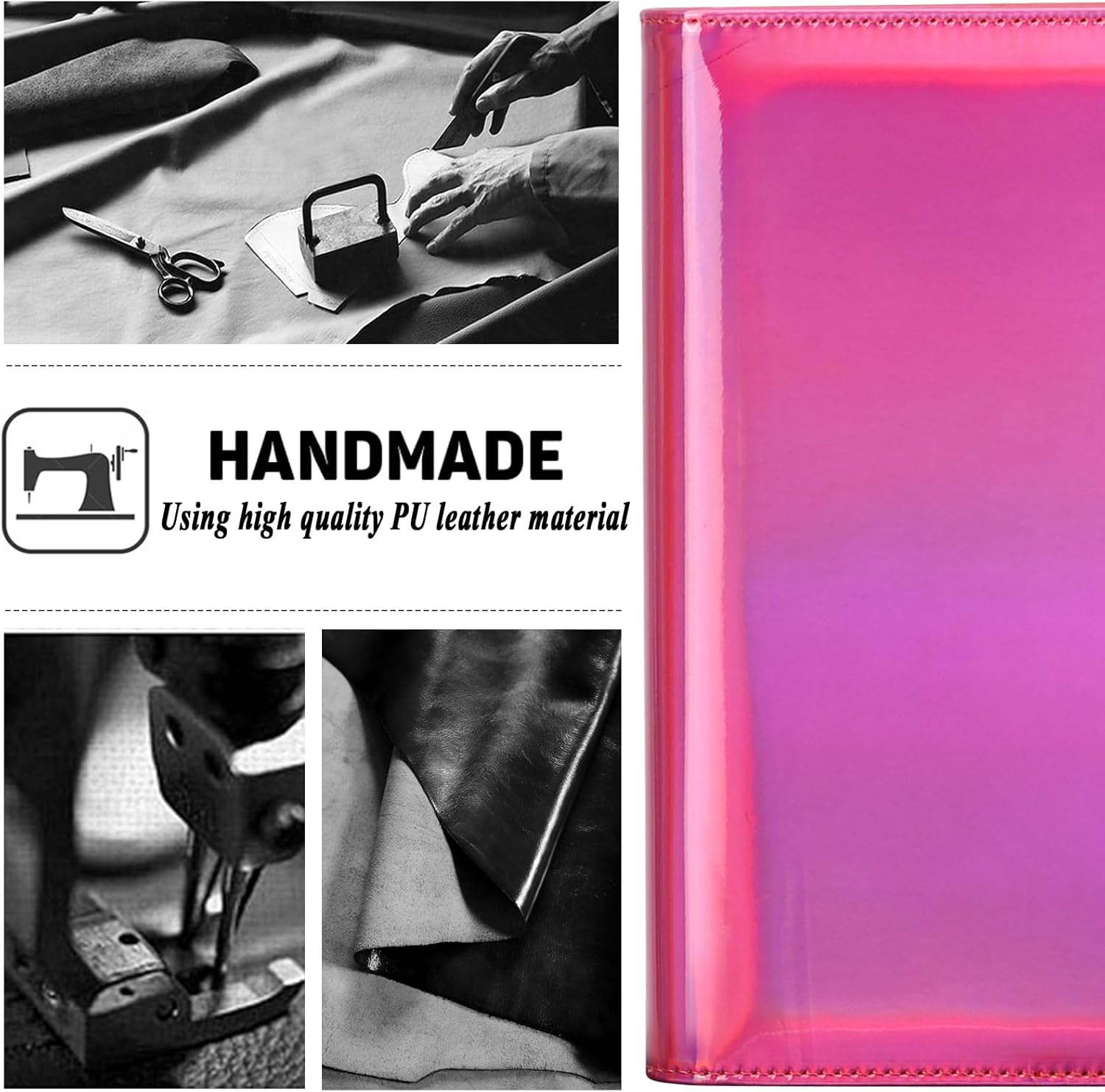 Toplive A5 Binder 6 round Ring Binder Leather Budget Planner Notebook Cover for A5 Filler Paper Laser Pink with Magnetic Buckle Closure image number 5