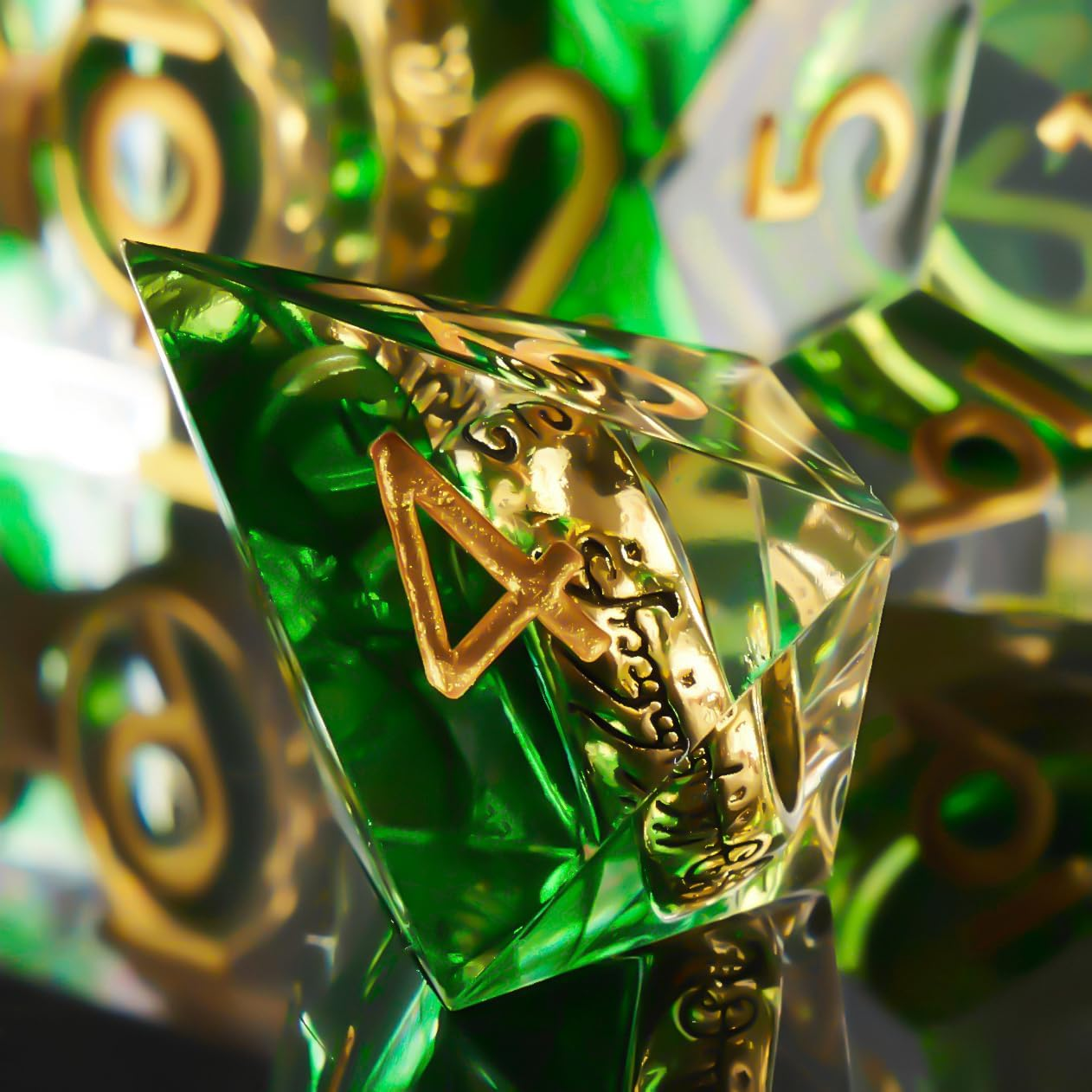 Role Dice DND Dice Set, Lord of the Rings Dice Set for Role Playing Dungeons and Dragons Ttrpg with Gift Box, 7Pcs Sharp Edge D&D Dice Handmade Resin Dice RPG Games Dice Set(Green) - Ring Green image number 6