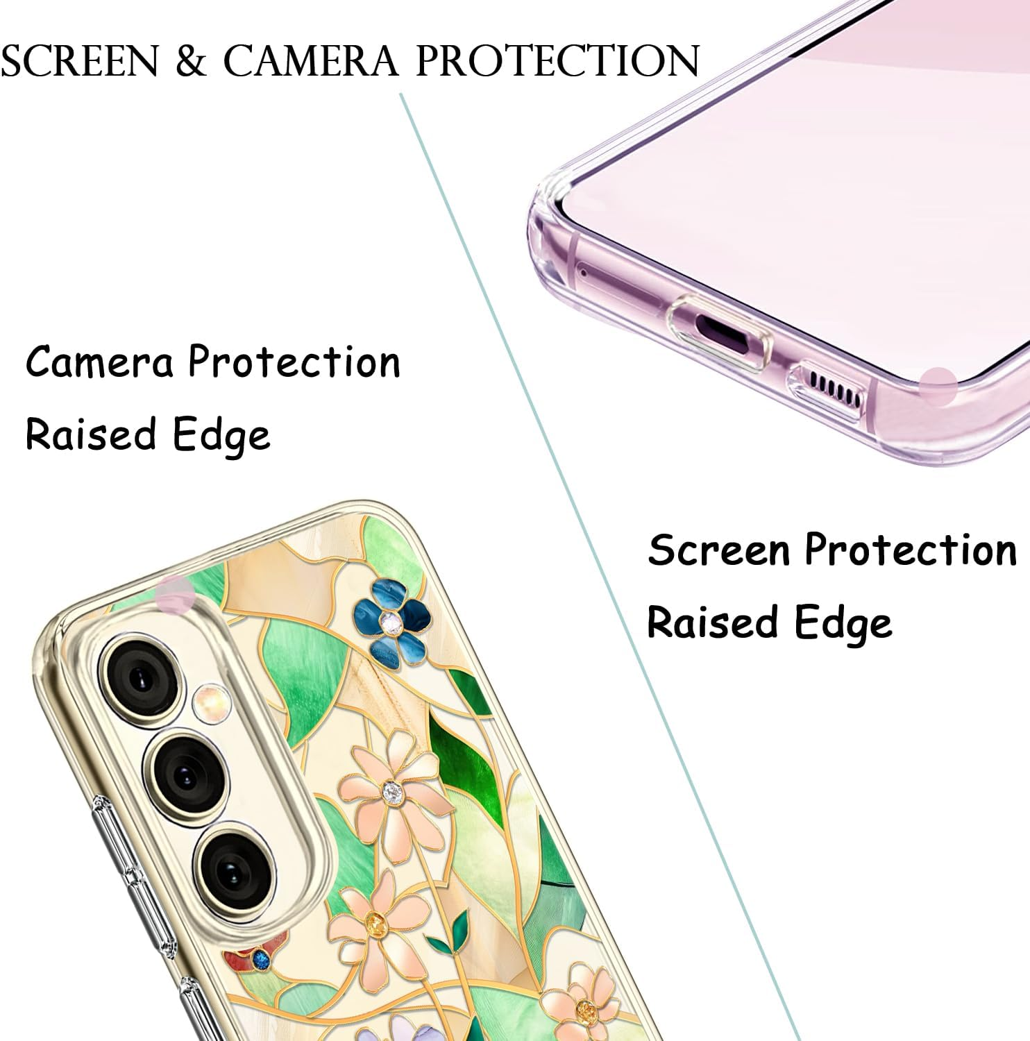 Unov Case Compatible with Galaxy S25 Galaxy S24 Case Clear with Design Soft TPU Shock Absorption Slim Embossed Pattern Protective 6.2 Inch (Stained Glass Flower) - Rainbow Dinosaur image number 3