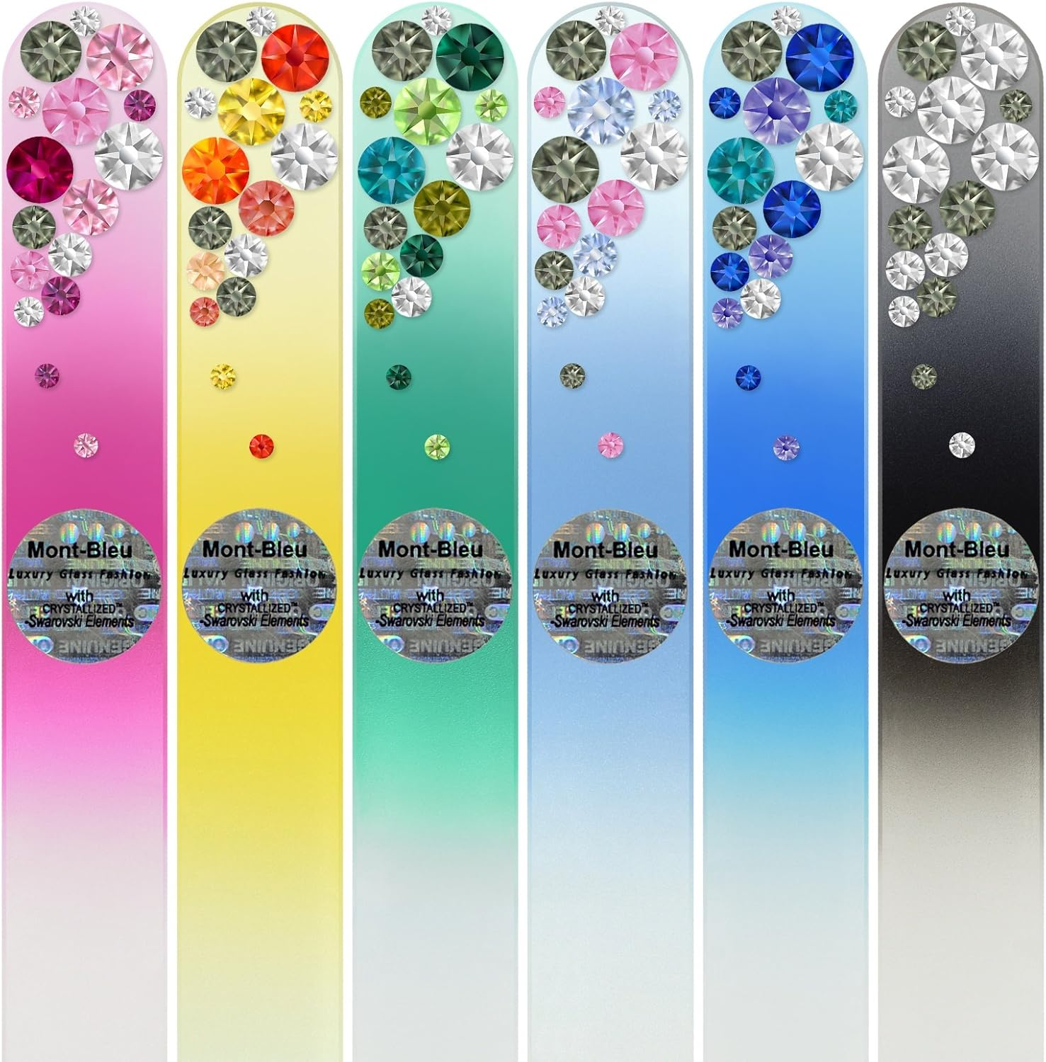 Mont Bleu Gift Set of 5 + 1 Free Glass Nail Files Hand Decorated with Crystals from Swarovski - Handmade - Czech Tempered Glass - Lifetime Guaranty - Best Gifts for Women - Nail File image number 2