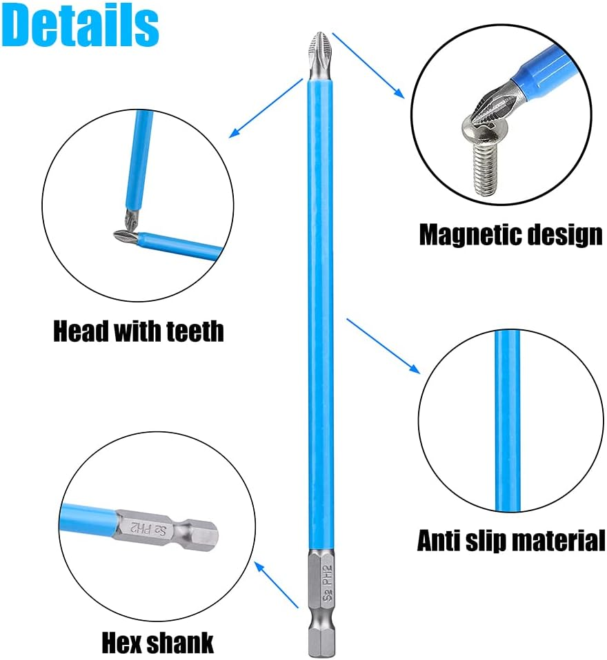 Yakamoz 10Pcs Magnetic anti Slip Phillips Screwdriver Bit Set, PH2, 1/4 Hex Shank, 6 Inch image number 4