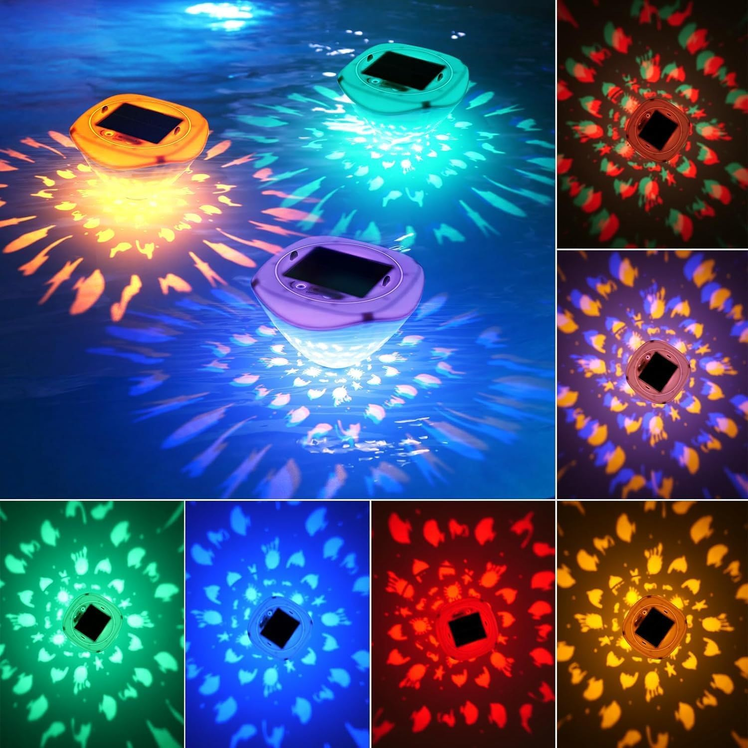 Solar Power Swimming Floating Pool Lights, Rechargeable 3PCS Color Changing Underwater Pool Light That Float, 4 Colors 2 Modes, Glow Hot Bath Tub LED Light up Decor (Solar Powered, Type-C Charging)