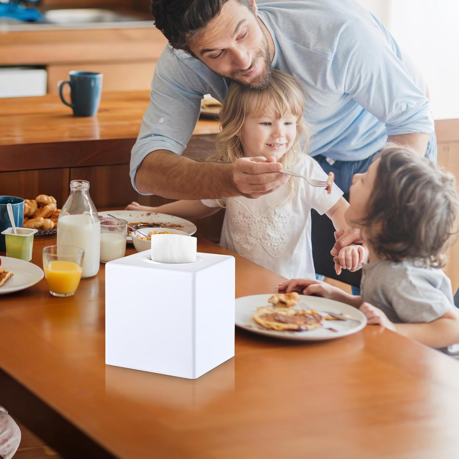 Tissue Box Cover, Square Facial Holder Storage for Bathroom Vanity, Countertops, Dressers, Night Stand, Parlors and Offices - White YH-001 image number 3