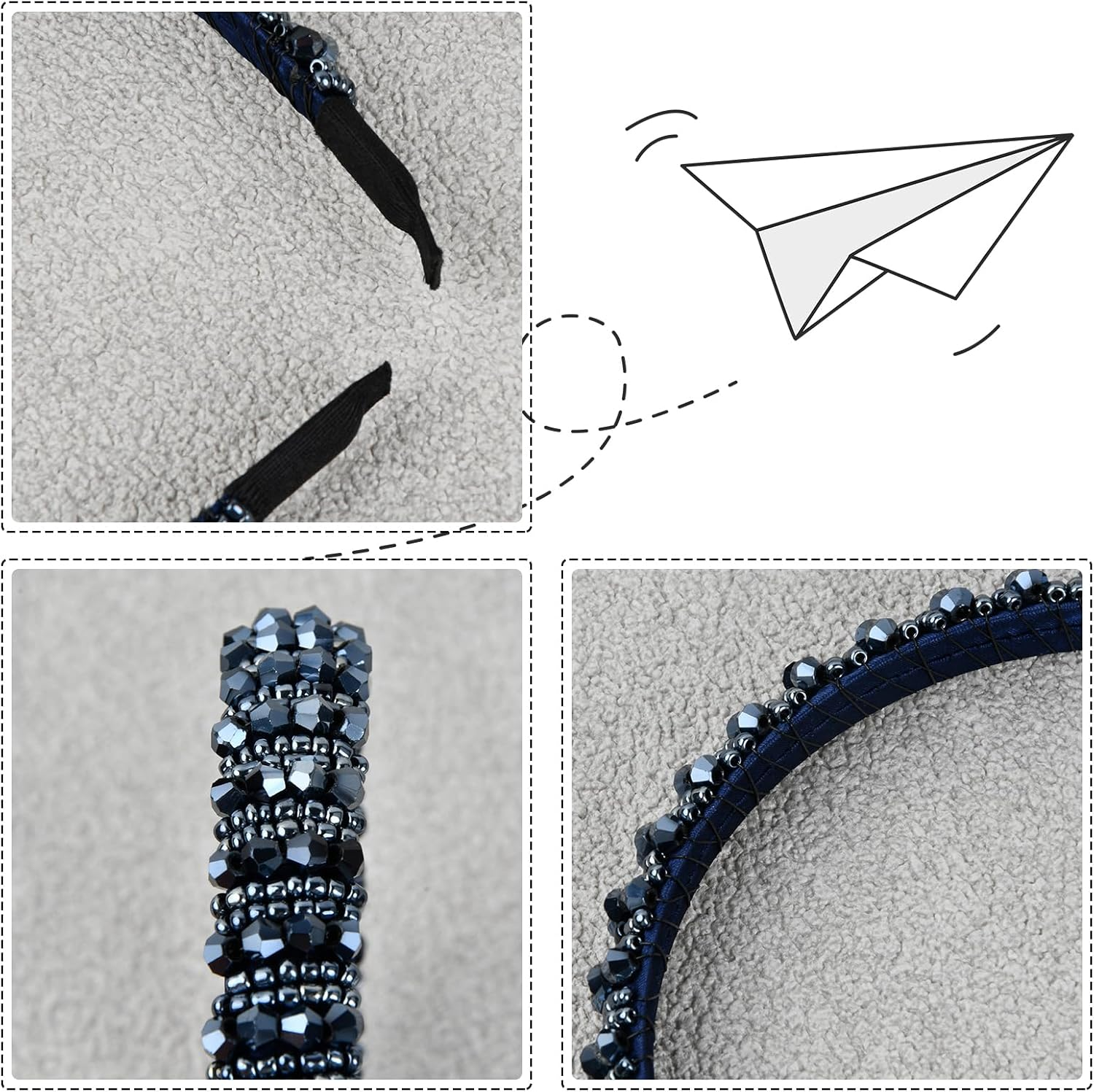 Amexo Pack of 2 Hair Bands for Women with Crystal Beads, Elegant Headband, Blue Headband for Bride, Bead, Chain, Hair Accessories, Headband for Women and Girls image number 2