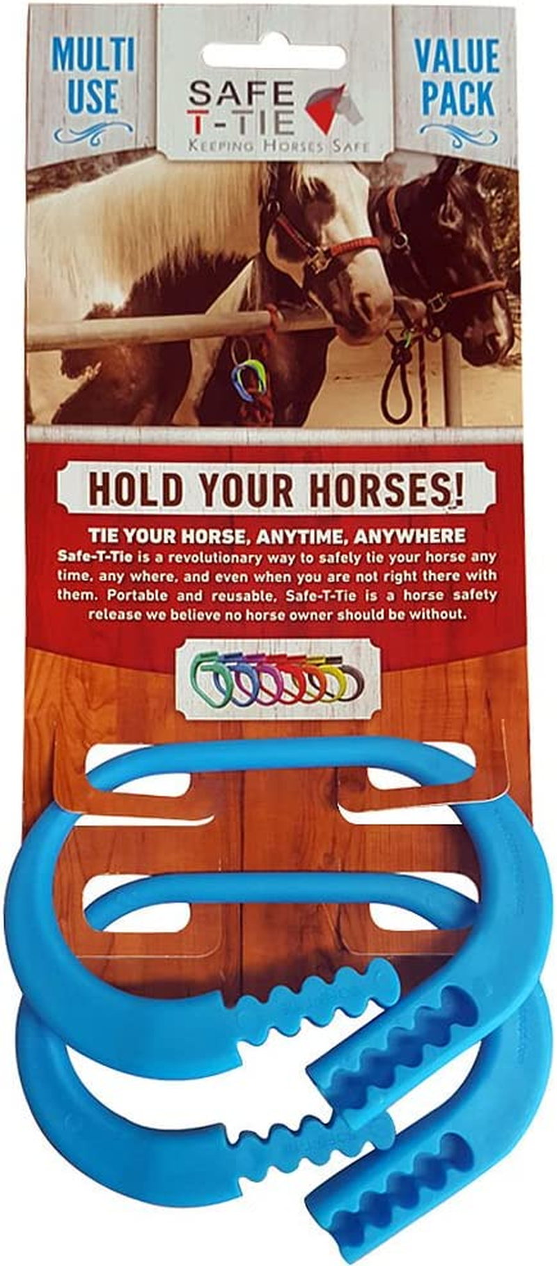 Safety Tie Injuries Preventing Horse Tether Tie - Portable, Versatile & Reusable Breakaway Horse Tie, Quick Release under Heavy Pressure W/ 5 Loop Settings, Multi-Purpose Horse Clip (2 Pcs Sky Blue)