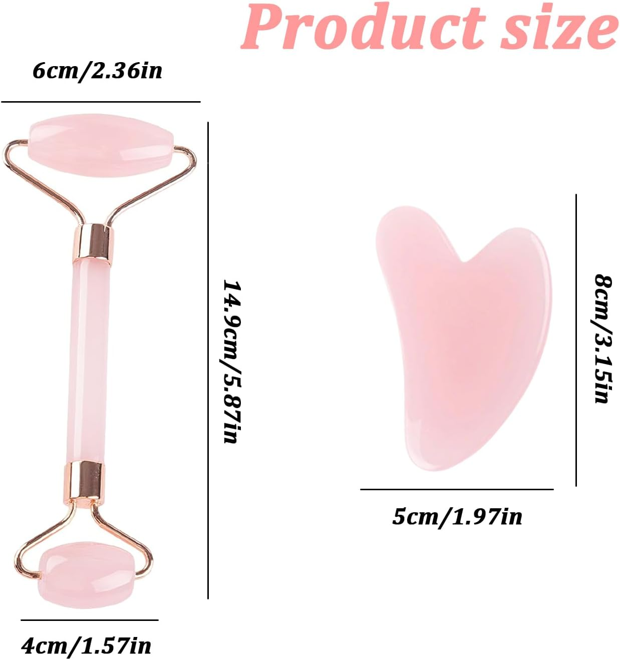 Xinghonyac Jade Roller & Gua Sha Set, Face Roller Massager for Skin Care anti Aging, De-Puffing, Detoxifying, Brightening, and Refreshes Skin Tool(Pink) - Pink image number 2