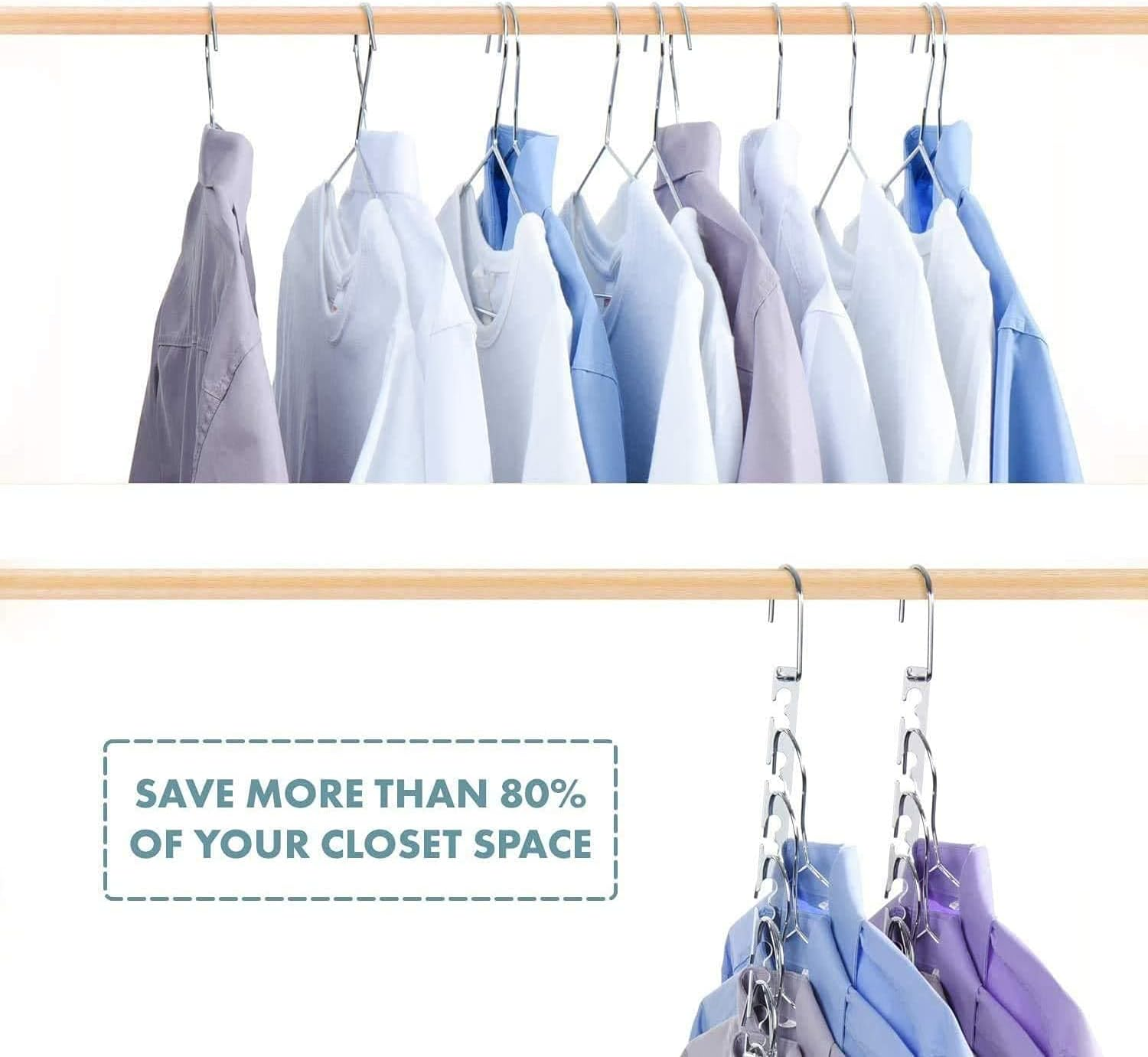 10.5 Inch Chrome Space Saving Hangers (4 Pack) - Metal Wardrobe Clothing Magic Hangers Organizer - Heavy Duty Stainless Steel, Cascading, 30 Lbs Capacity image number 2