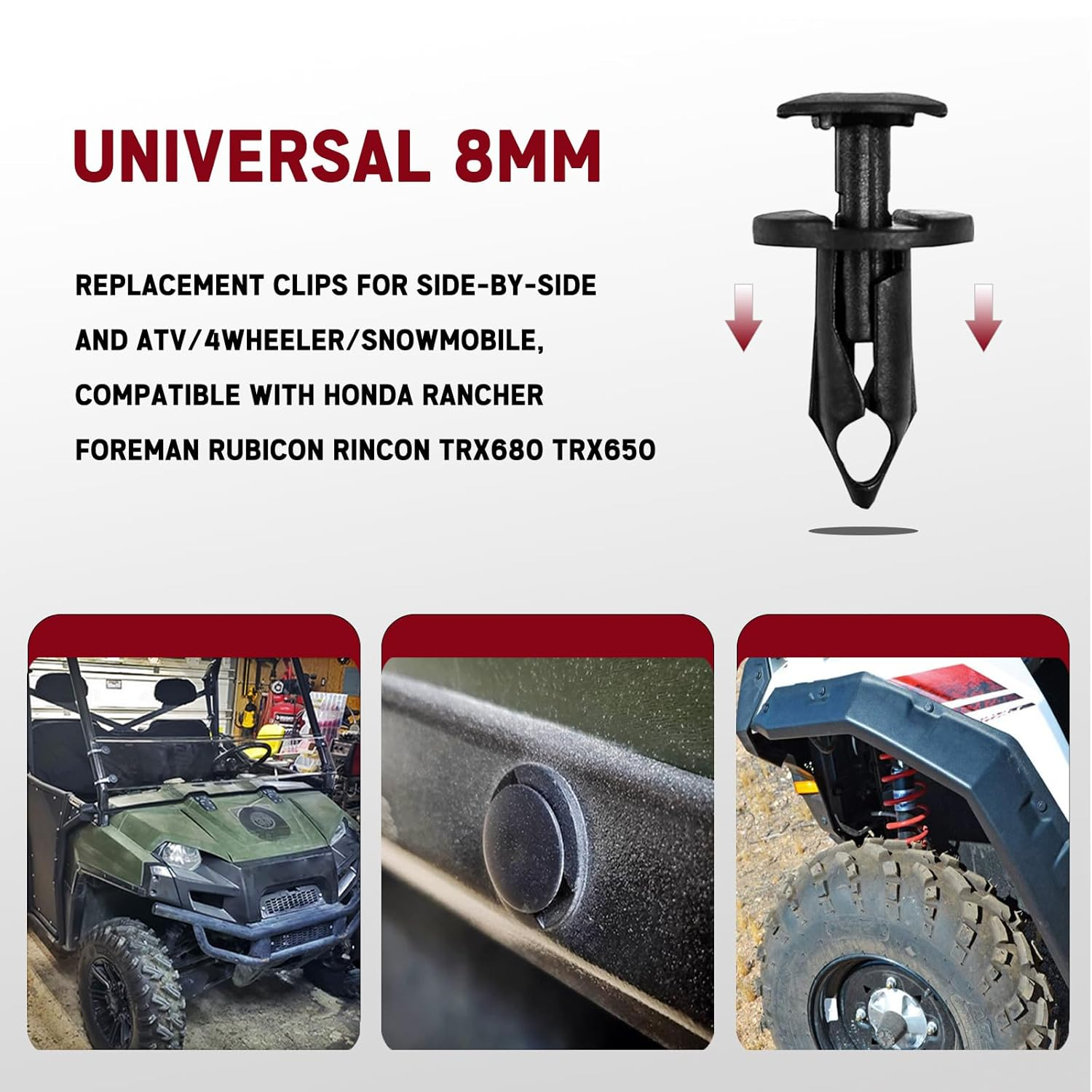 Xislet 120 PCS UTV Nylon Fender Clips/Body Rivets Replace for Polaris Ranger RZR Kawasaki Teryx Honda Pioneer Suzuki ATVS Fastener Rivets 7661855 with Remover image number 4