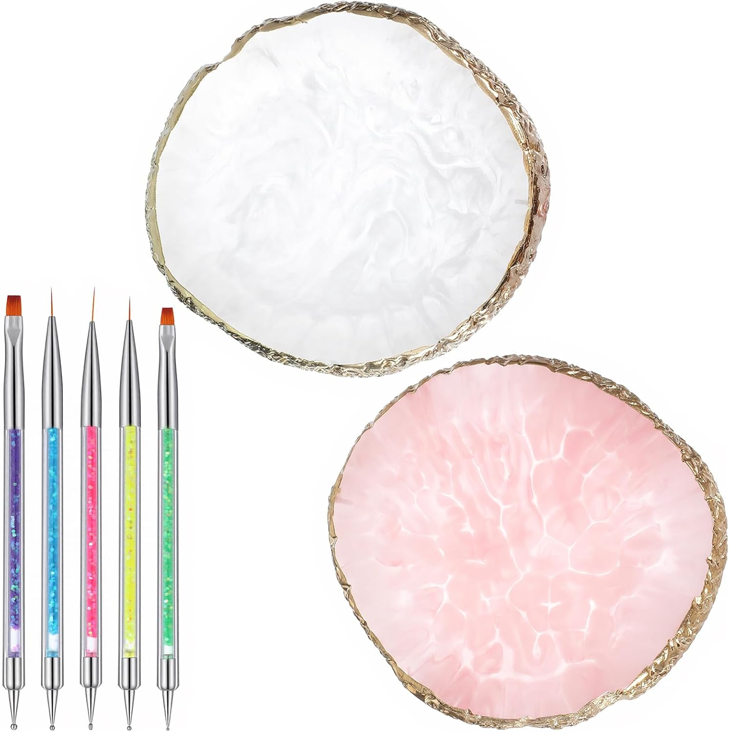 Guduling 7 Pcs in 1 Set Nail Polish Mixing Plate with 5 Double-Ended Nails Dotter Brushes, Resin Nail Paint Pallete for Nails Design Art Diy Home Salon image number 2