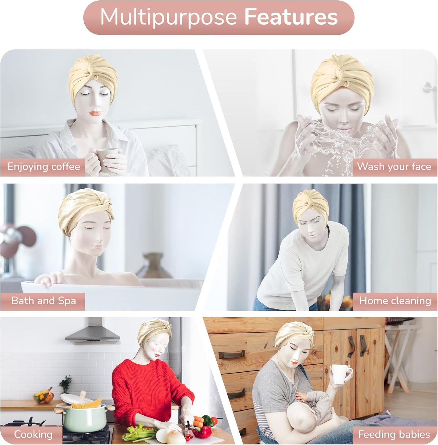 100% Mulberry Silk Hair Bonnet for Sleeping Women Double Layer with Elastic Band16 Momme 6A Grade Pink and Champagne Colours with Scrunchie and Gift Box (Pink) - Pink image number 5