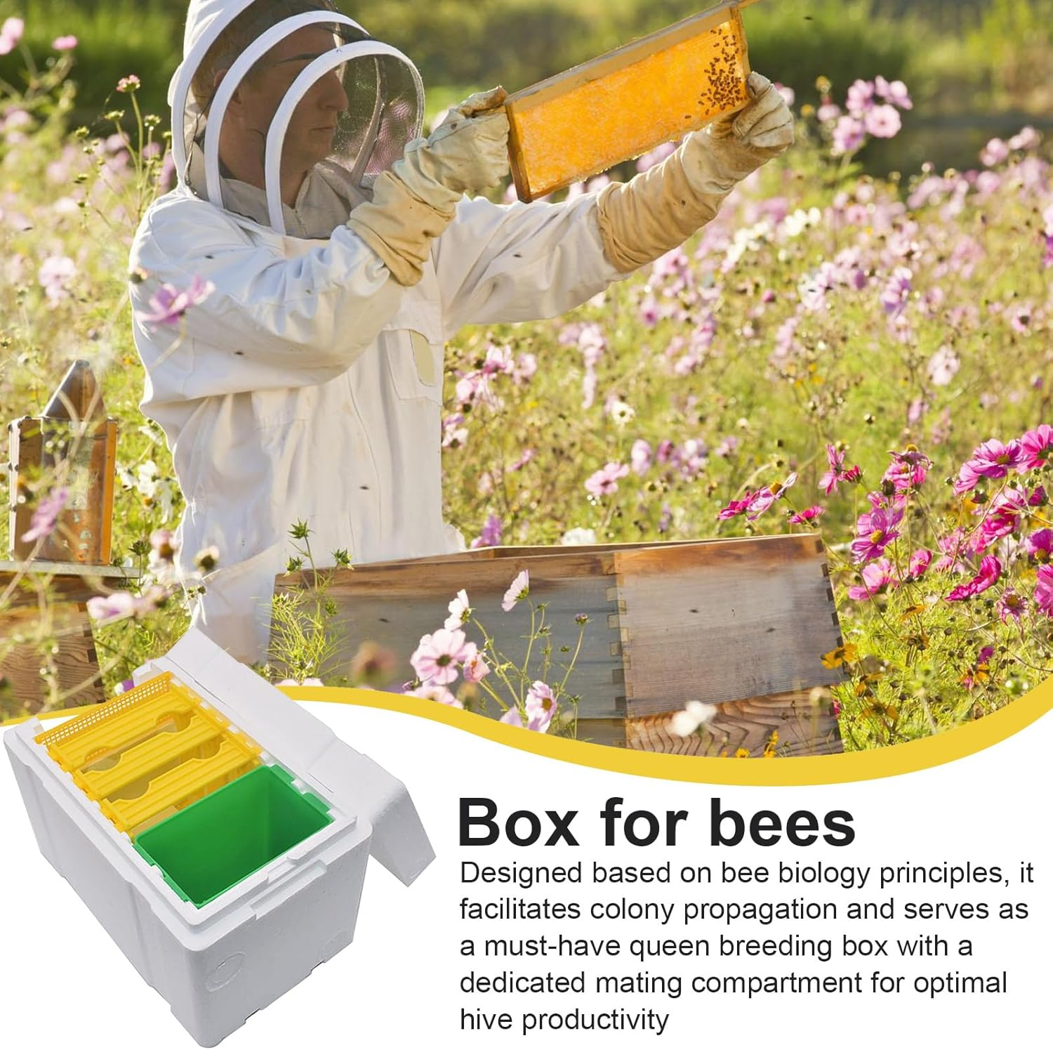 Box for Bees, Pollinator House Kit, Beekeeping Starter Set, Insulated Design, Easy Assembly, 24X15X16.5Cm, for Farm, Pollinating, Mating, Breeding, Winter, Harvest, Backyard, Patio image number 1