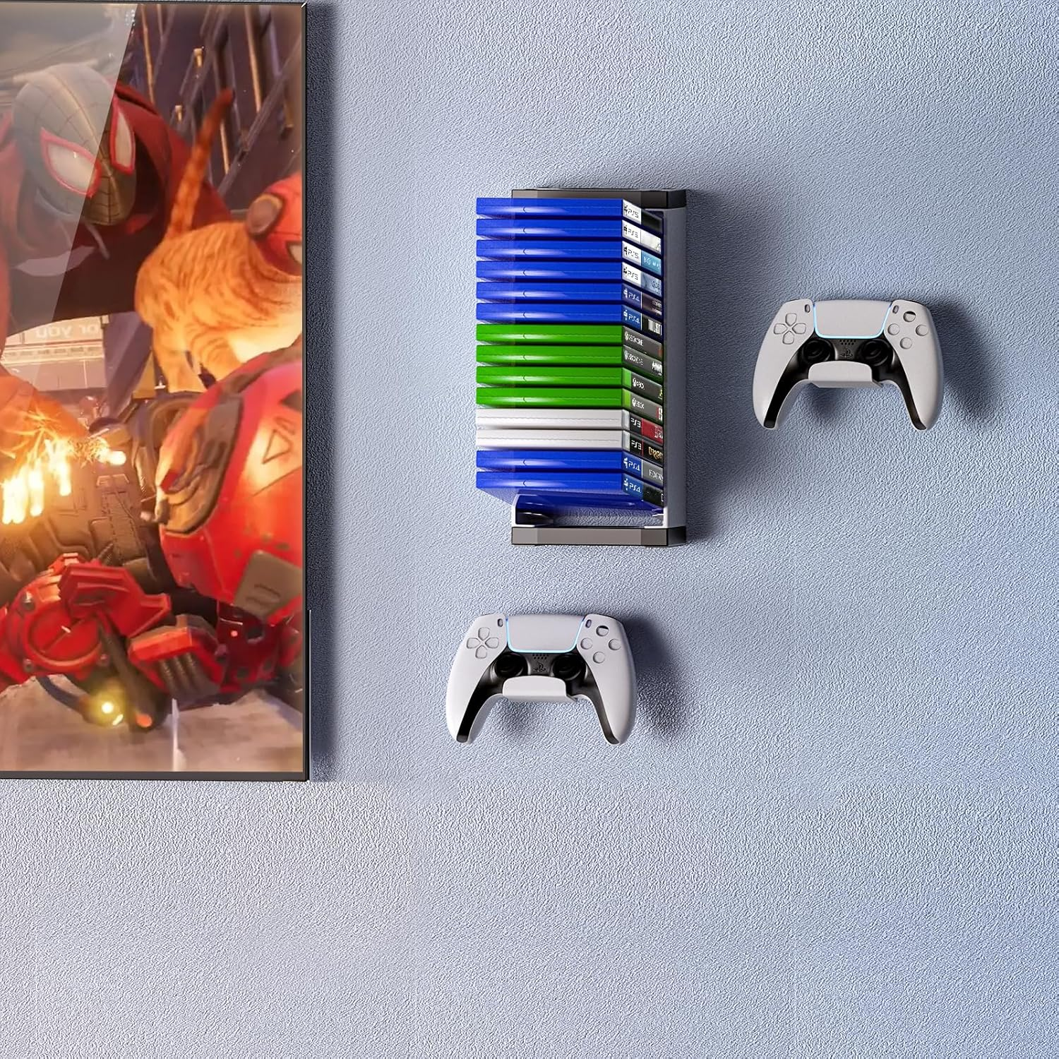 Nargos Video Game Holder Wall Mount, Gaming Accessories Storage for PS5, PS4, Xbox One, Xbox Series X/S Game Cases, Organizer Accessories (Include 2 Controller Wall Holders) image number 3