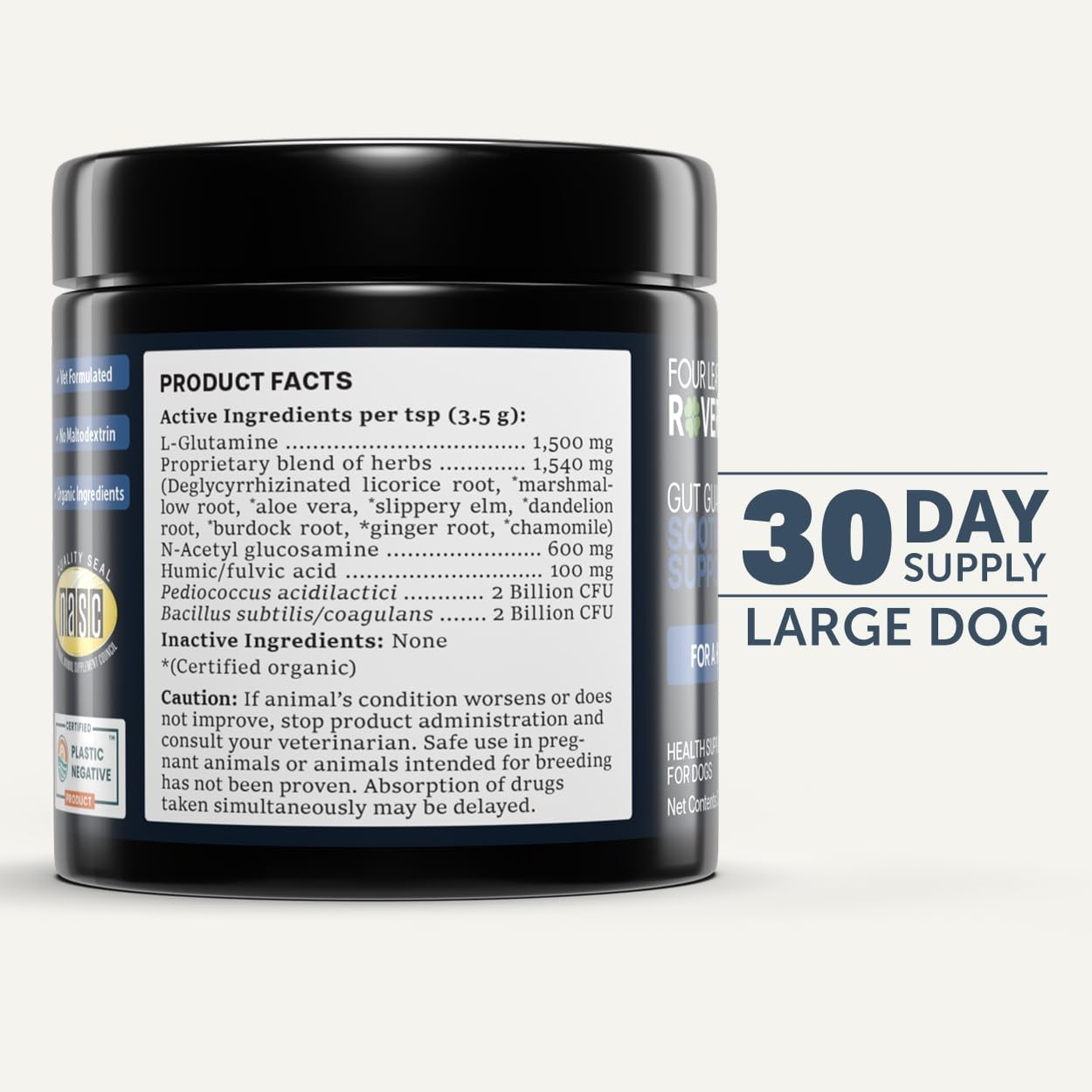 Four Leaf Rover: Gut Guard - Dog Probiotics, Prebiotics and Organic Herbs for Gut Health and Immune Support - up to 60 Servings, Depending on Dog&rsquo;S Weight - Vet Formulated - for All Breeds
