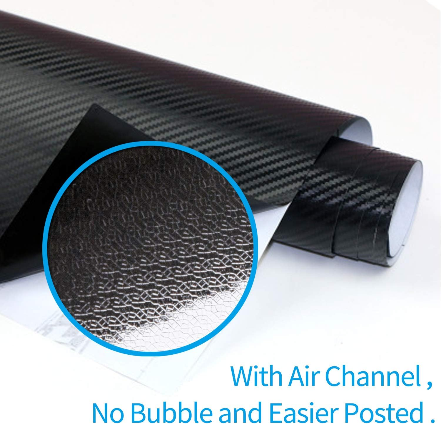 Carbon Fibre Vinyl Wrap Roll with Plastic Scrapers, 1500 X 300 Mm Self-Adhesive Vinyl Sticker Tape for Cars Auto and Motorcycle DIY, Interior/Exterior, Textured 3D Effect, Matt Black