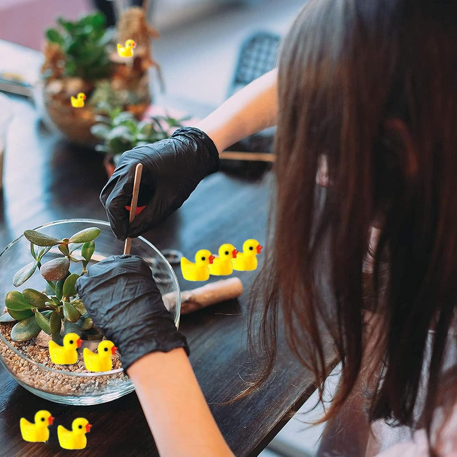 210Pcs Mini Resin Ducks, Yellow Tiny Ducks Miniature Figures for Aquarium Garden Landscape Dollhouse Ornament Potted Decorations DIY image number 3