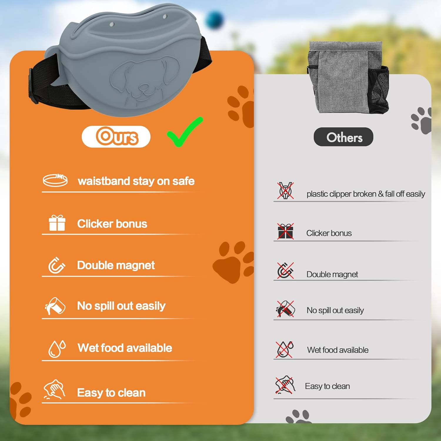 AWINNER Dog Treat Pouch - Premium Silicone - Upgrade 4 Strong Magnets Enhanced Magnetic Closure, Adjustable Waist Belt - Ideal for Puppy Training and Outdoor Walks (Grey) - Grey image number 2