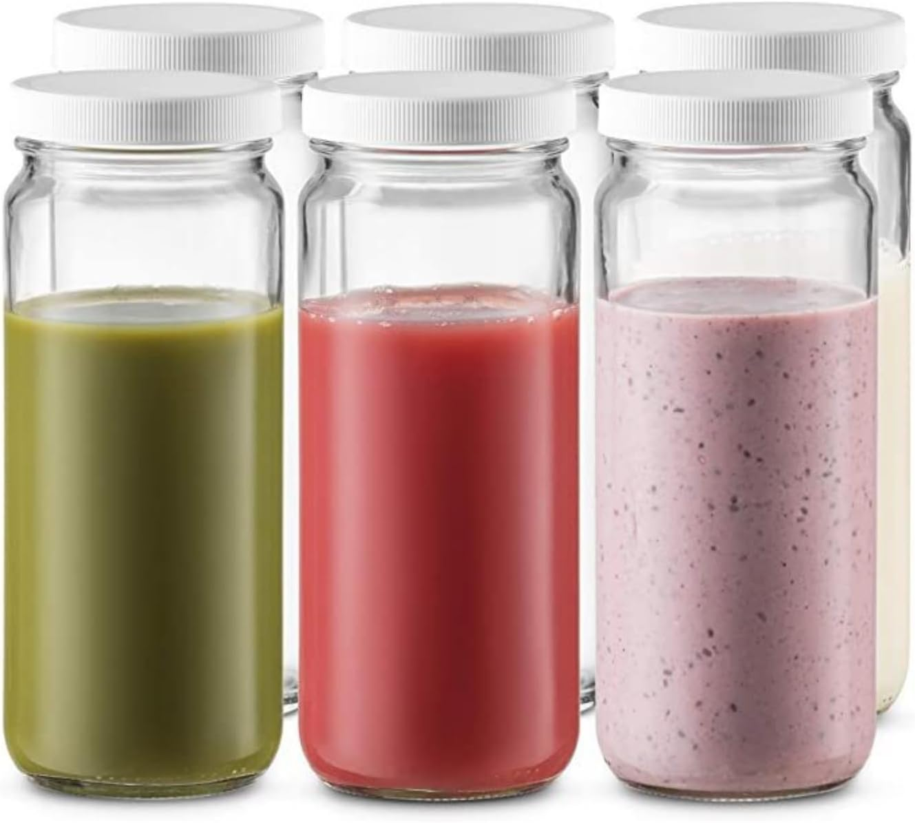 6 Pack Glass Juice Bottles, 16 Oz Glass Bottles with Caps.Reusable Jar Clear Glass Water Bottle with Plastic Airtight Lids for Juice, Smoothies, Tea, Milk, Kombucha, Homemade Beverages image number 5