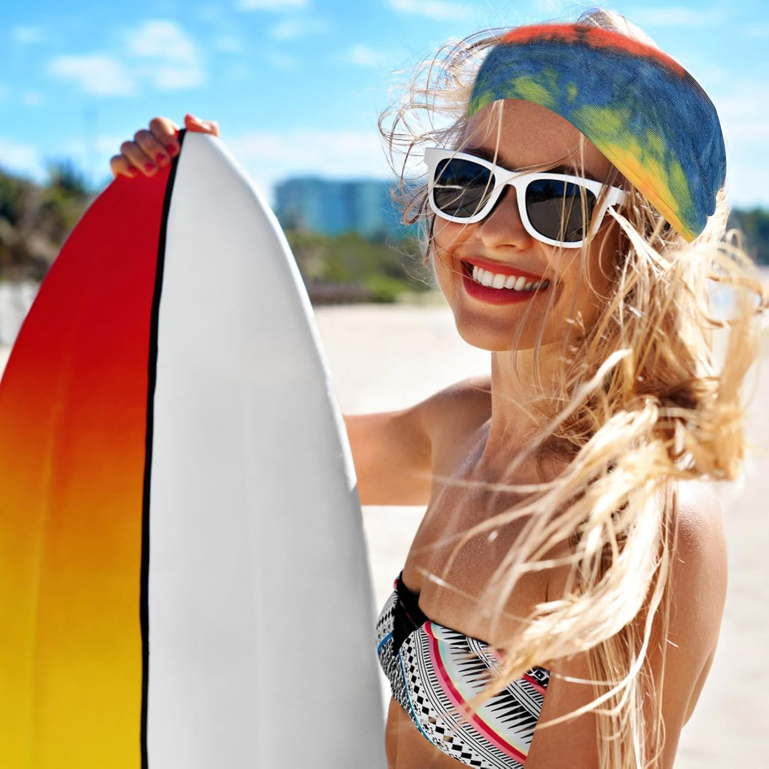 DHWEKU Hair Bands Women'S Wide Elastic Soft 3 Pieces Summer Boho Headband Print Hair Accessories Yoga Sports Hair Band Multicoloured Thin Headbands (Tie Dye) image number 2