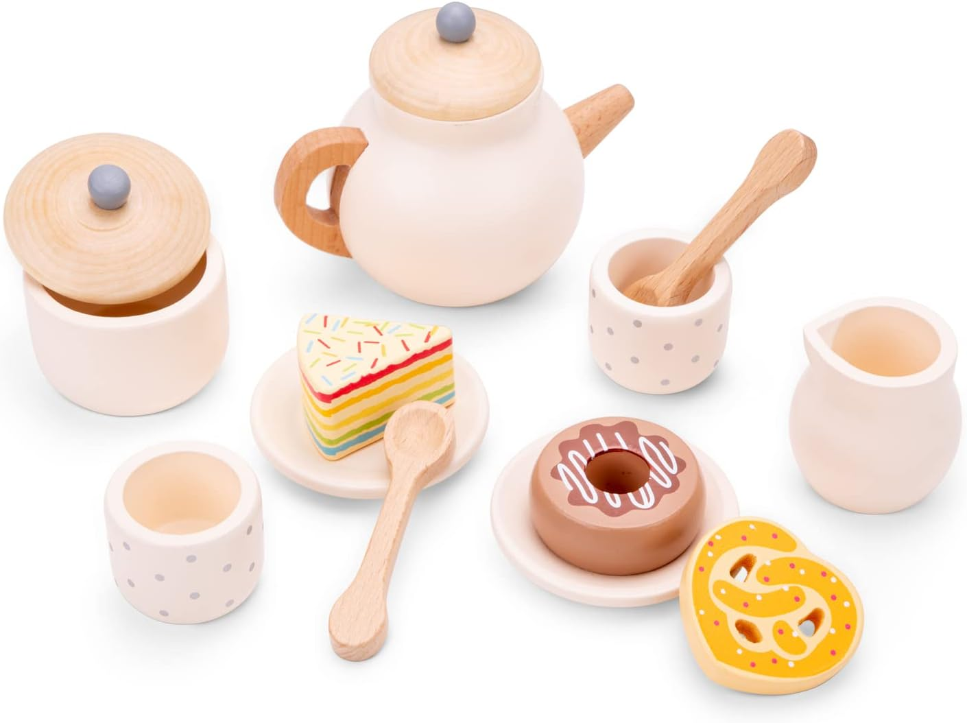 New Classic Toys 10619 Wooden Tea Set, Beige image number 5