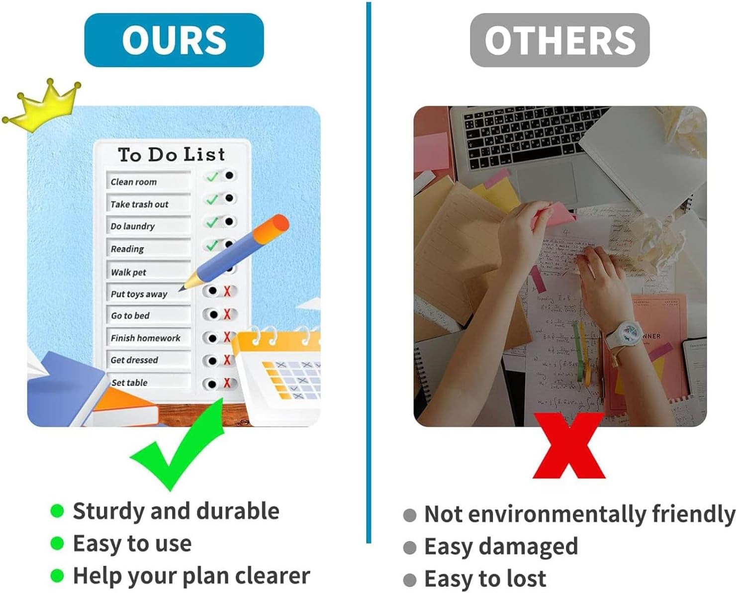 4 Pieces Blank to Do List Reusable,Family to Do List Chores Chart Board with 20 Detachable Cardstock,Sliding Chore Chart, Daily Schedule Planner Board for Home Office（White, Blue, Green, Pink） image number 1