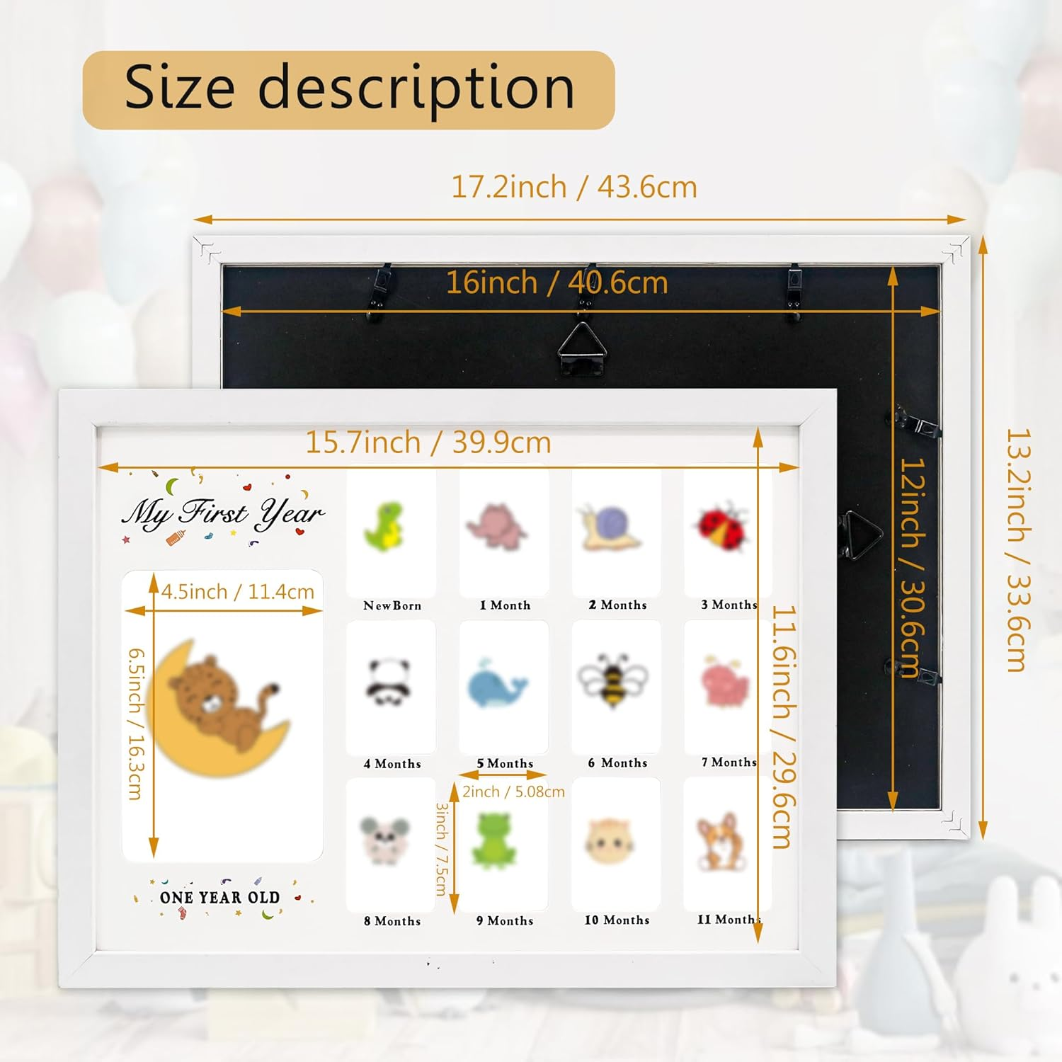 Gmframes Baby First Years Photo Frames 12 Month Picture Frame 12 * 16 for Holds (1) 5X7 & (12) 2X3 Wallet Size Photos White image number 2