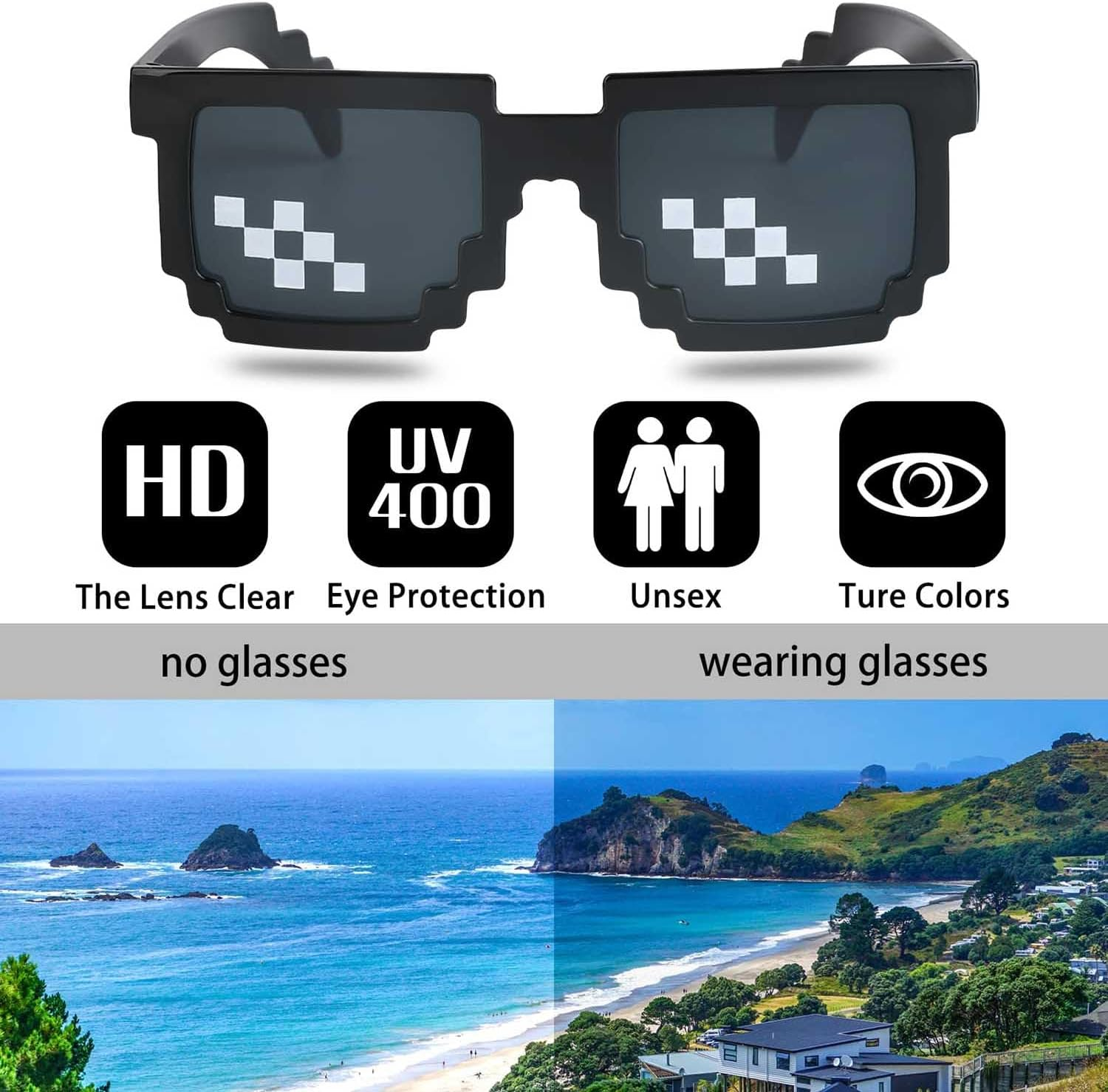 QYINXIU 3 Pack Thug Life Sunglasses, Men Women Kids Pixel Mosaic Glasses, MLG Shades for Photo Props or Halloween Party image number 1