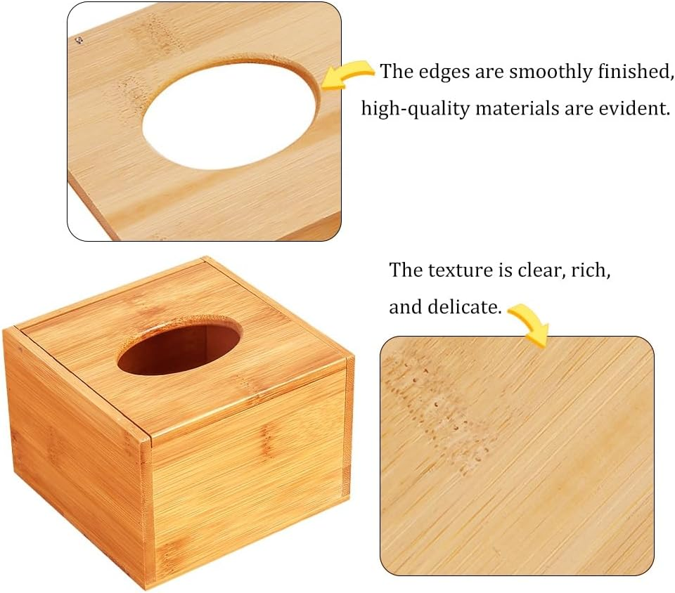 Wooden Square Tissue Box Cover, Bathroom Organizer Basket, Eco-Friendly Bamboo Toilet Paper and Towel Holder, Brown Stylish Home Storage image number 4