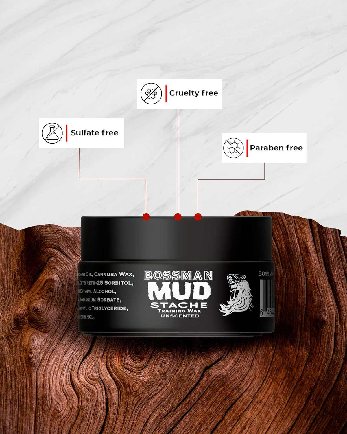 (Naked) - Bossman Mudstache NAKED - NO Colour Tint NO Scent Moustache Training Wax - .2220Ml image number 6