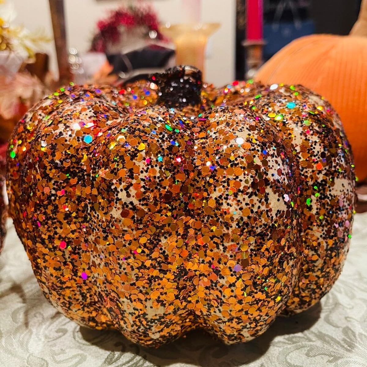 HEMOER Holographic Chunky Glitter, Orange 100 G Chunky Sequins Glitter, Craft Glitter for Resin, Face, Nail, Body, Crafts, Slime Festival Party Art, Glitter Powder for Nails Glitter - Black image number 6