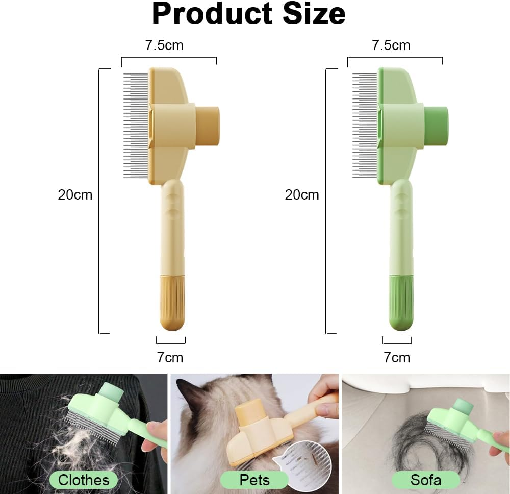 Care Equipment for Pets, Self-Cleaning Flea Comb, Flea Comb for Cats, Self-Cleaning Pet Comb with Release Button, Removes Knots and Loose Hair (Green + Yellow) image number 5