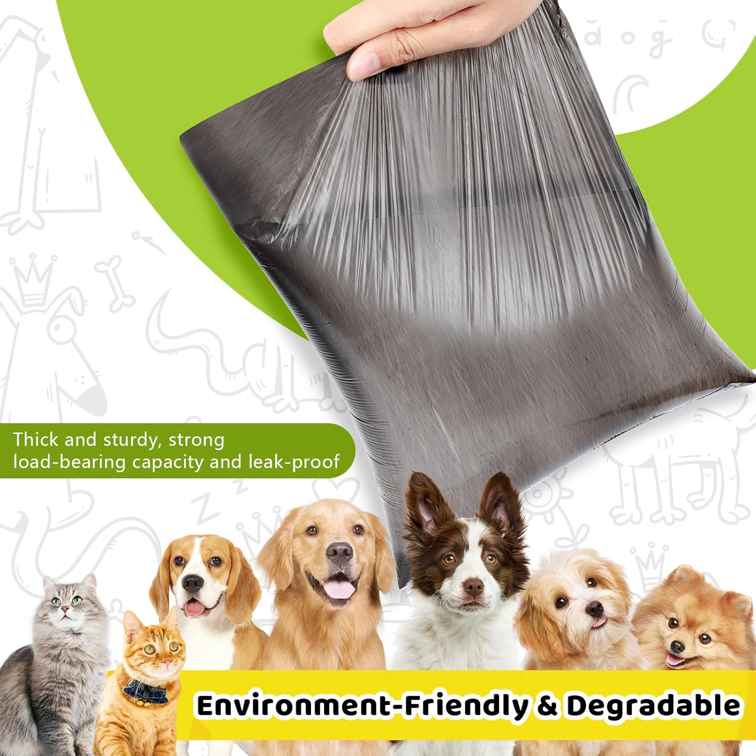 Aiqinu Pack of 400 Dog Waste Bags, Dog Poop Bags Rolls, Dog Poop Bags, Portable, Black, Unscented, Suitable for Going Out, 22 X 30 Cm (20 Rolls, 20 per Roll) - Black-400Pcs image number 4