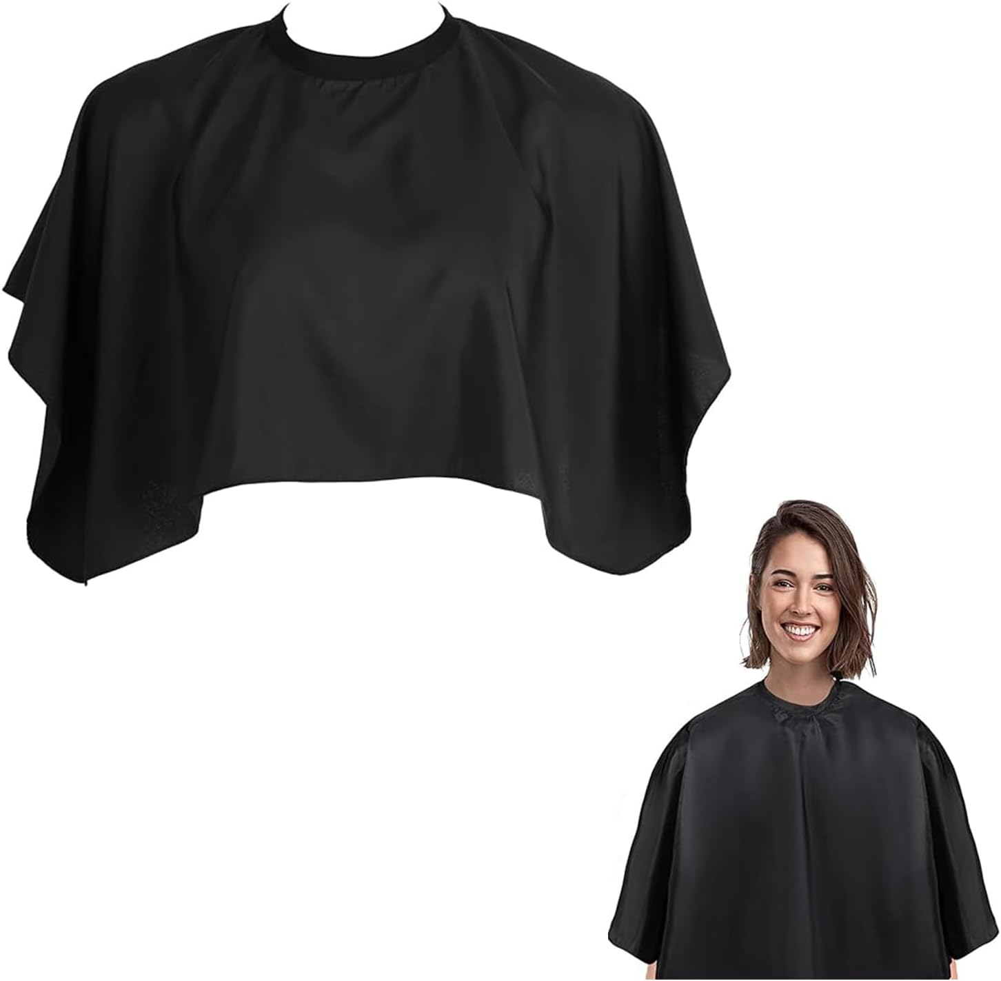 ​Black Makeup Cape Short Barber Cape, Waterproof Nylon Salon Hair Cutting Cape, Makeup Artist Cape for Hair Dye