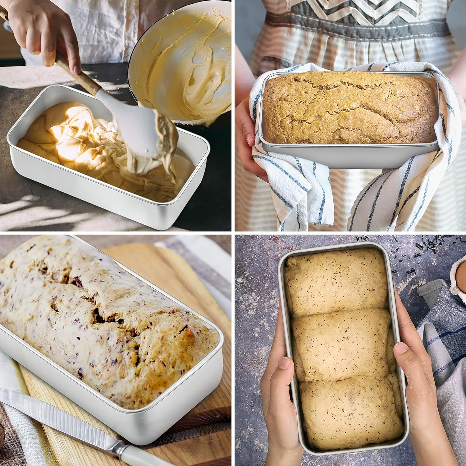 Herogo Loaf Tin, 2Lb Stainless Steel Bread Tin for Baking Set of 2, Rectangular Metal Banana Bread Tin for Toast, Bread, Cake, Lasagna, Healthy & Non-Toxic, Oven & Dishwasher Safe, 23.5X12.5 Cm image number 1
