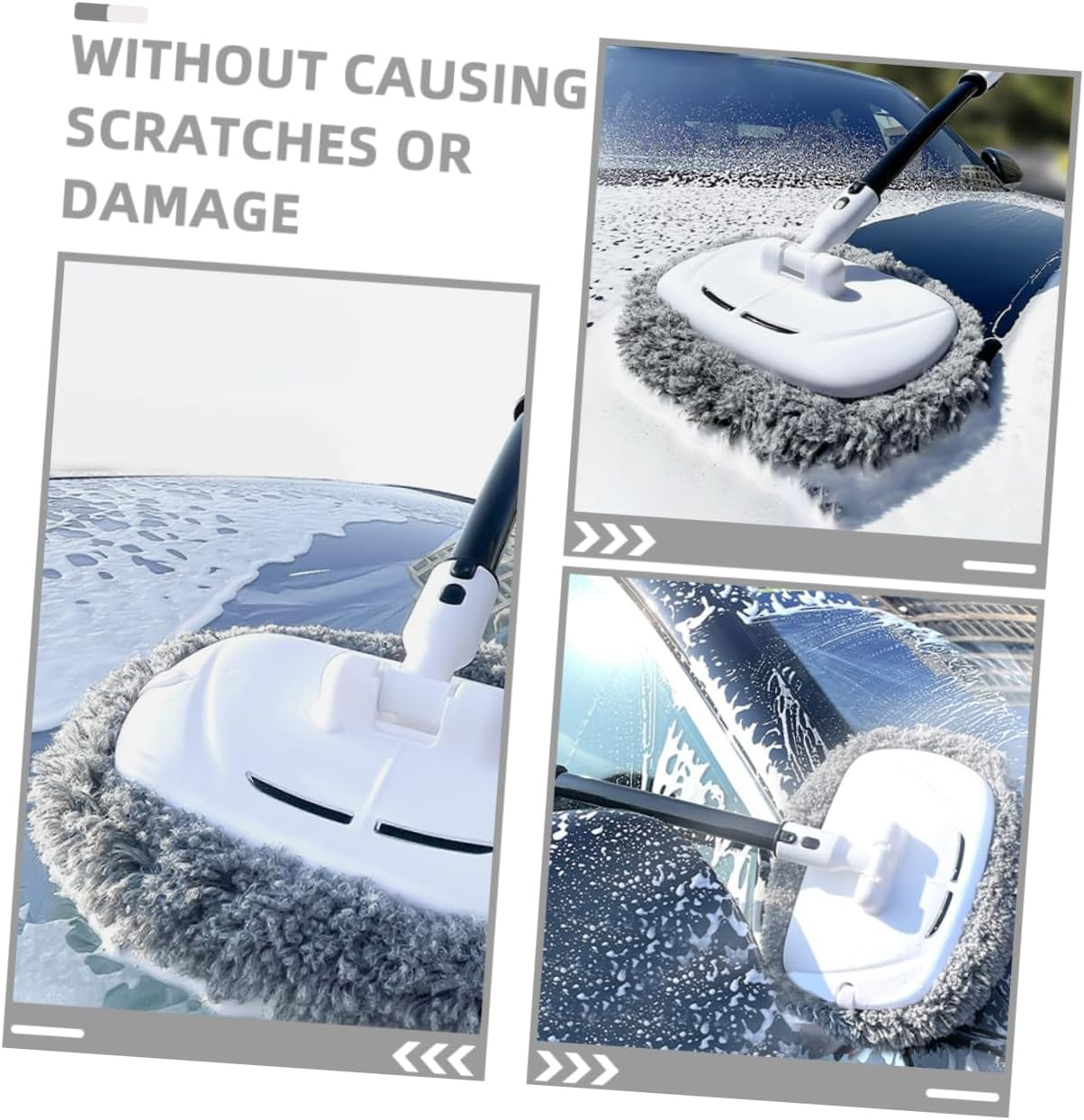 GRIRIW Telescopic Car Wash Brush with Curved Soft Bristles, Long Handle Mop for Rv Truck Boat Cleaning, Extendable 3-Section Car Exterior and Interior Care Tool for Automotive Detailing