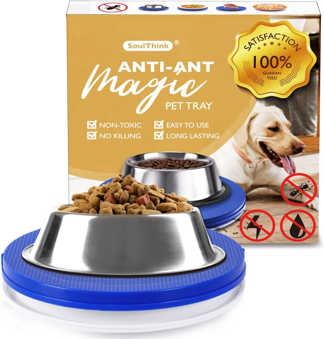 Soulthink Ant Proof Cat Dog Bowl Tray - 2024 New Innovation anti Ant Pet Food Dish Indoor No Chemical No Water Needed Different from Traditional Ant Trap (Royal Blue)