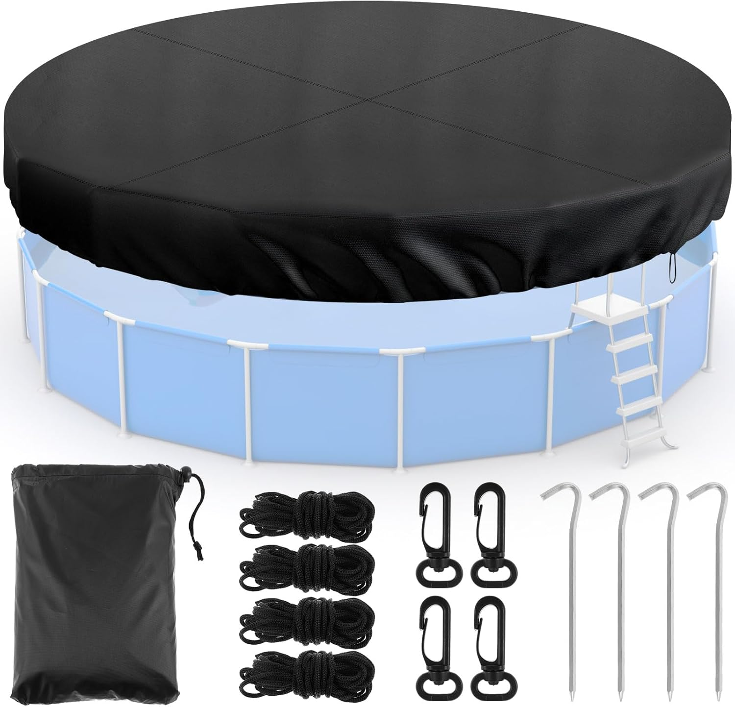Fxvhojq round Pool Cover with Drawstring Design Sturdy 210D Oxford Cloth Inground Pool Cover Protector for Waterproof and Dustproof(Black,12 Feet)