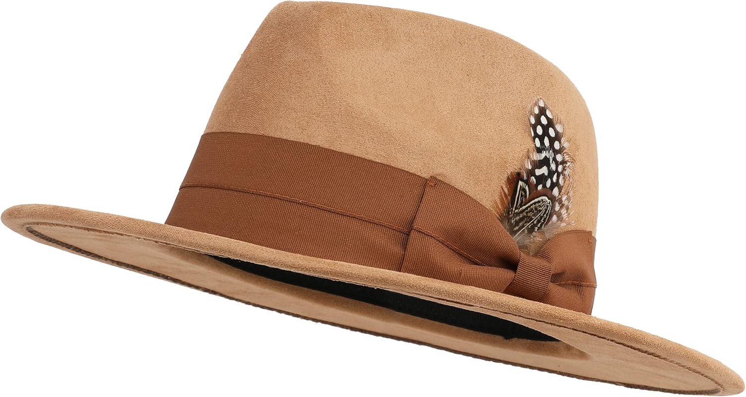 Besoogii Classic Wide Brim Women Men Fedora Hat with Belt Buckle Felt Panama Hat