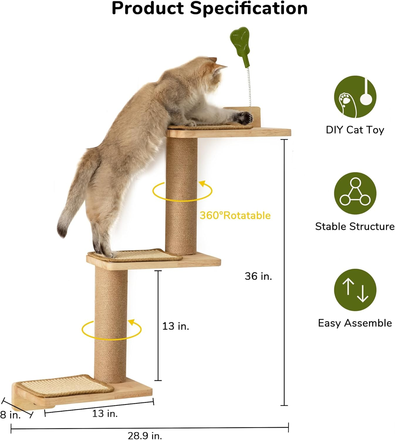 FUKUMARU Cat Wall Shelves, 3 in 1 Transformable Cats Scratching Post Wall Mounted, DIY Kitten Walls Jungle and Perch Platform Supplies, Suit for Climb, Play, Nap, Scratch image number 3