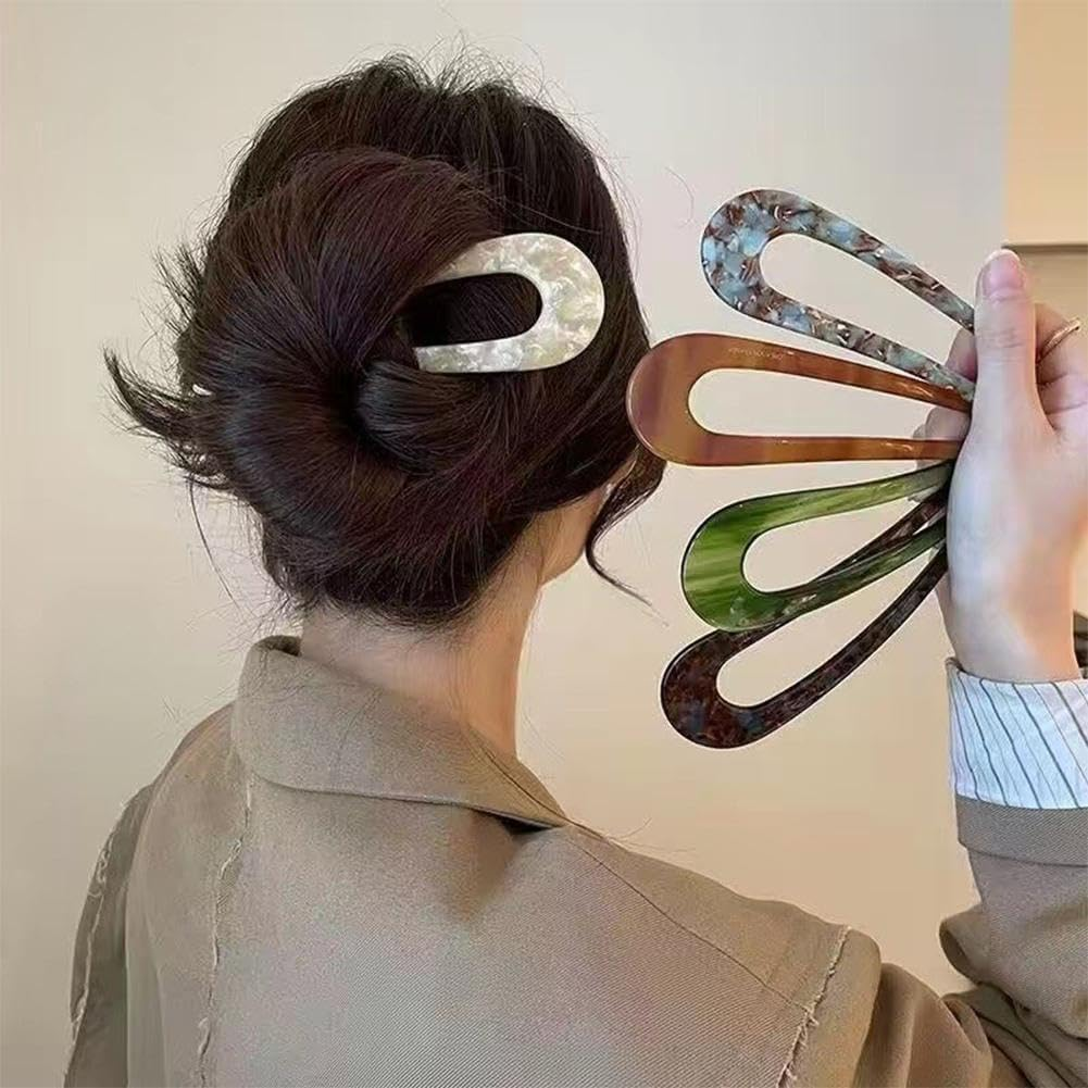 French Cellulose Acetate Hairpins Forks Vintage Print U-Shape Hair Pins Clips Hair Prong Bun Sticks 2 for Women Hair Access - Blue image number 6