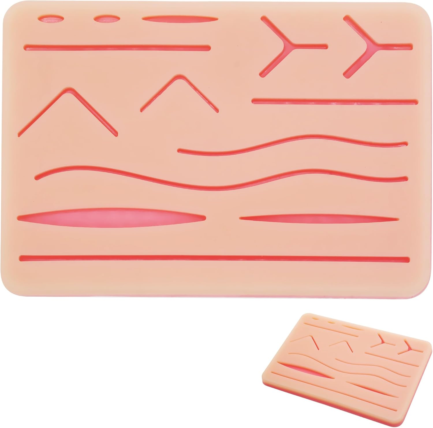 Practice Suture Pad, Realistic Three Layer Silicone Skin Kit with 14 Pre-Cut Wounds for Medical and Veterinary Students Training