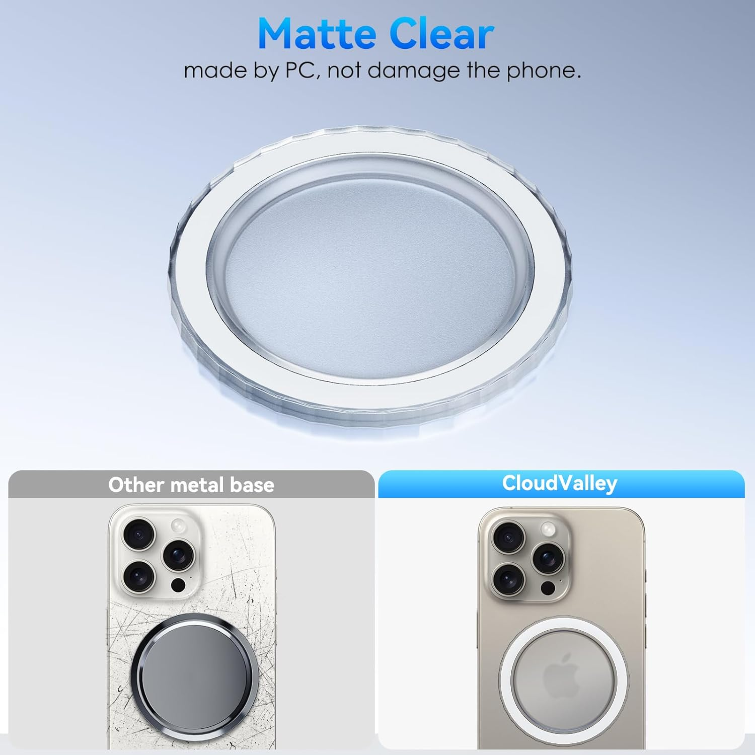 Cloudvalley Magnetic Base Compatible with P0Psocket Phone Grips & Iphone Magsafe Series, Movable Phone Holder Base, Light Slim Case Accessories, Matte Clear image number 2