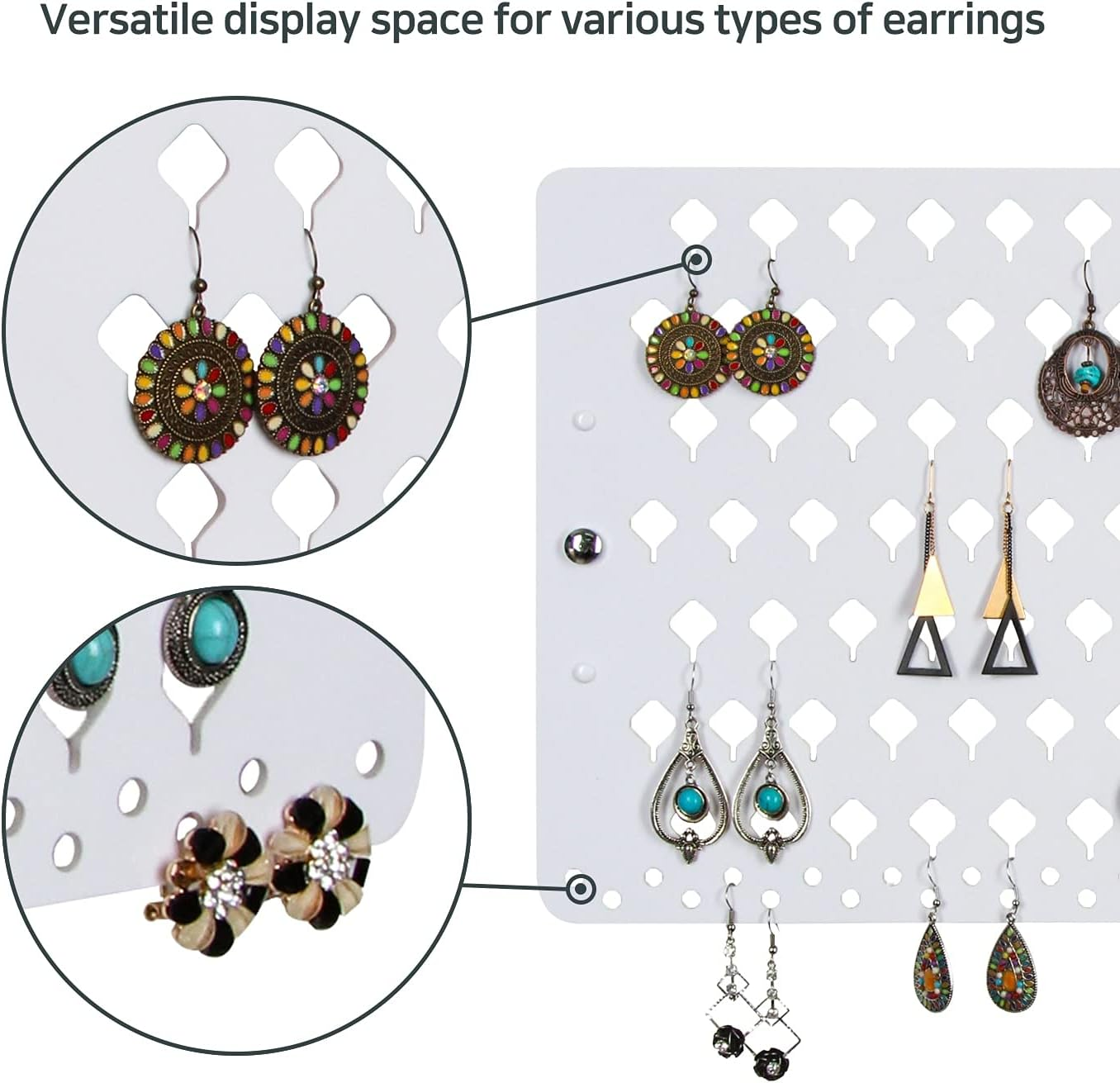 JACKCUBE Design Wall Mount Earring Jewelry Holder Organizer Hanger Storage Rack Display with 94 Holes(White) - MK201A