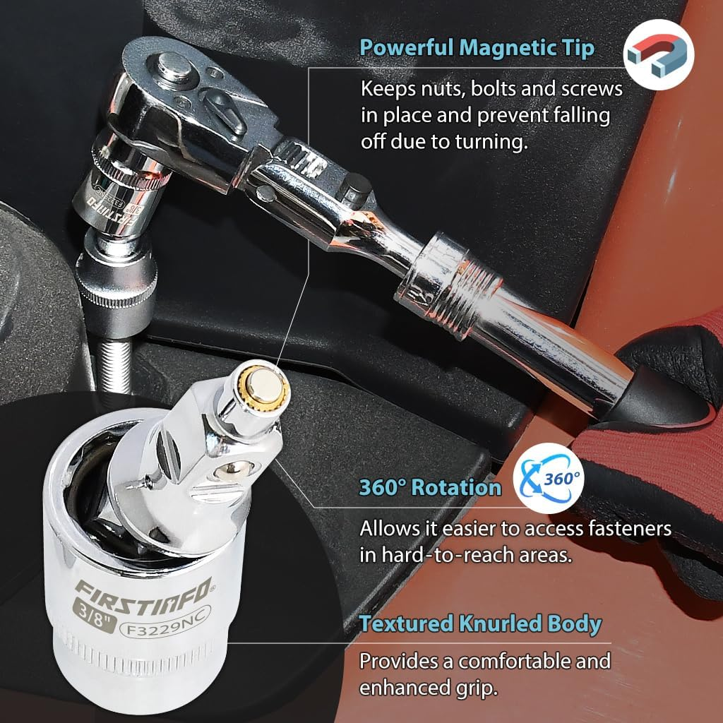 FIRSTINFO F3229N 3-Piece Magnetic Universal Joint Adapter Set, 2-Stage Design Changes Adapter from 360&deg; Swivel to Fixed Position, Includes 1/4-Inch, 3/8-Inch, and 1/2-Inch Drive image number 1