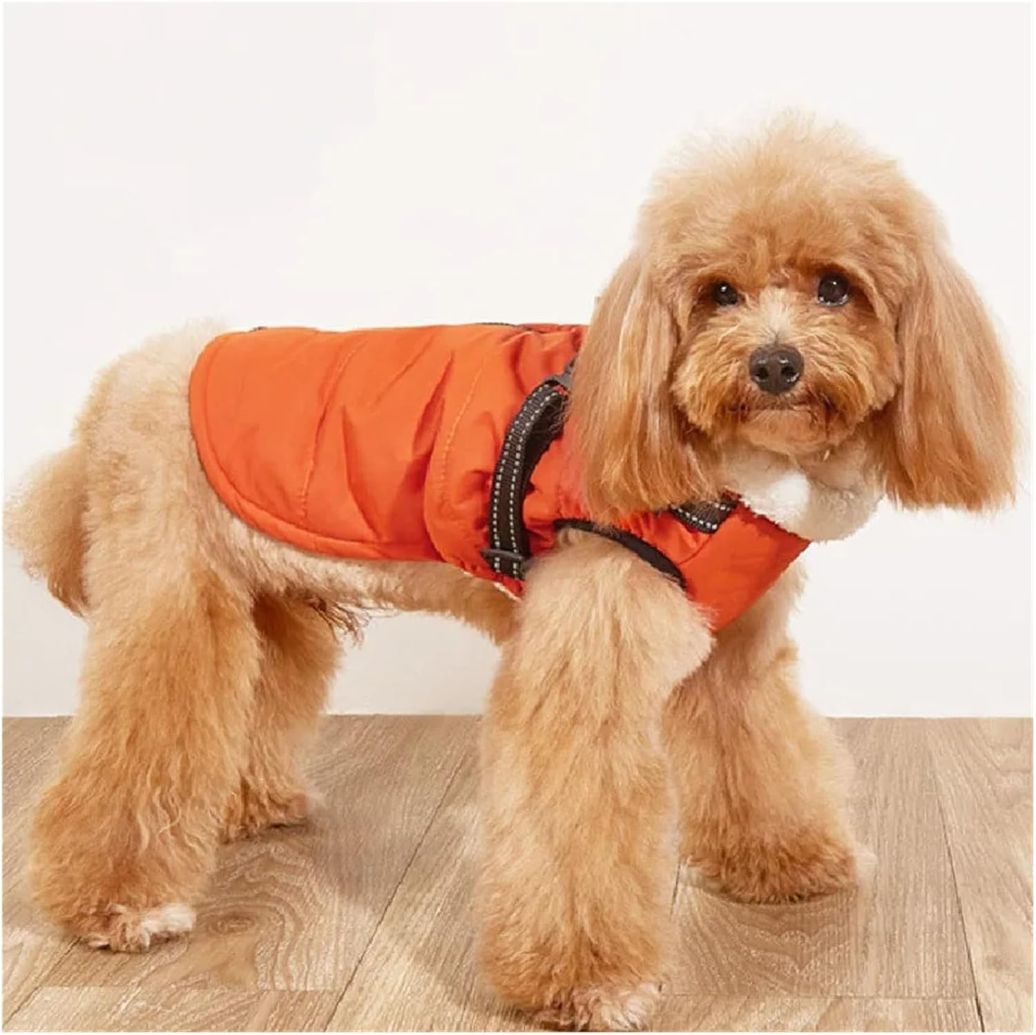 Dog Clothes Reflective Dog Harness Vest Dog Coat Jacket Winter Pet Apparel Pomeranian Poodle Bichon Schnauzer Welsh Corgi Clothes Warm (Color : Orange, Size : S) image number 2