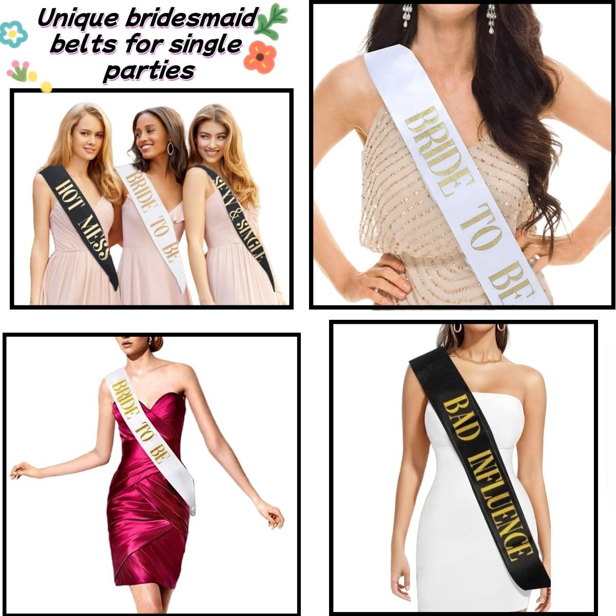 12 Pack Party Sashes Set Bride to Be ,Deluxe Glitter Bride to Be Sash, Gold & Black, Bachelorette Party Decorations image number 1